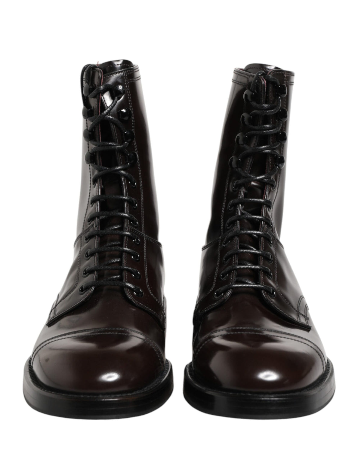Dolce & Gabbana Brown Leather Lace Up Mid Calf Boots Shoes