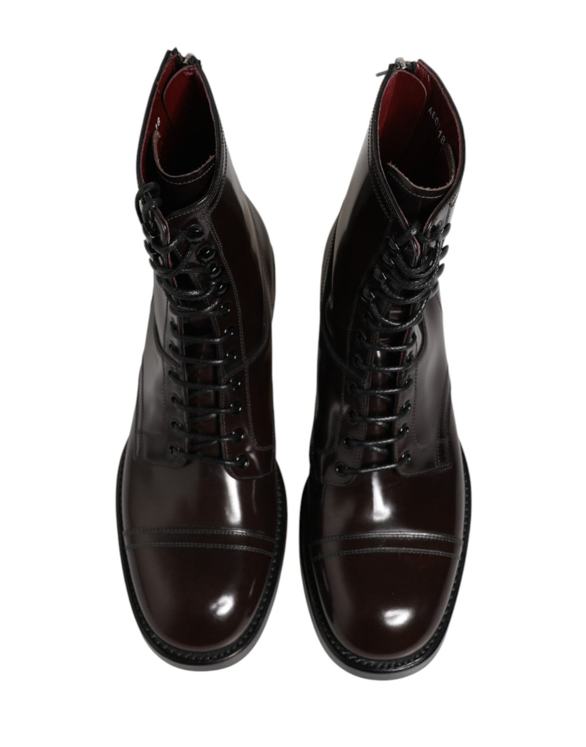 Dolce & Gabbana Brown Leather Lace Up Mid Calf Boots Shoes