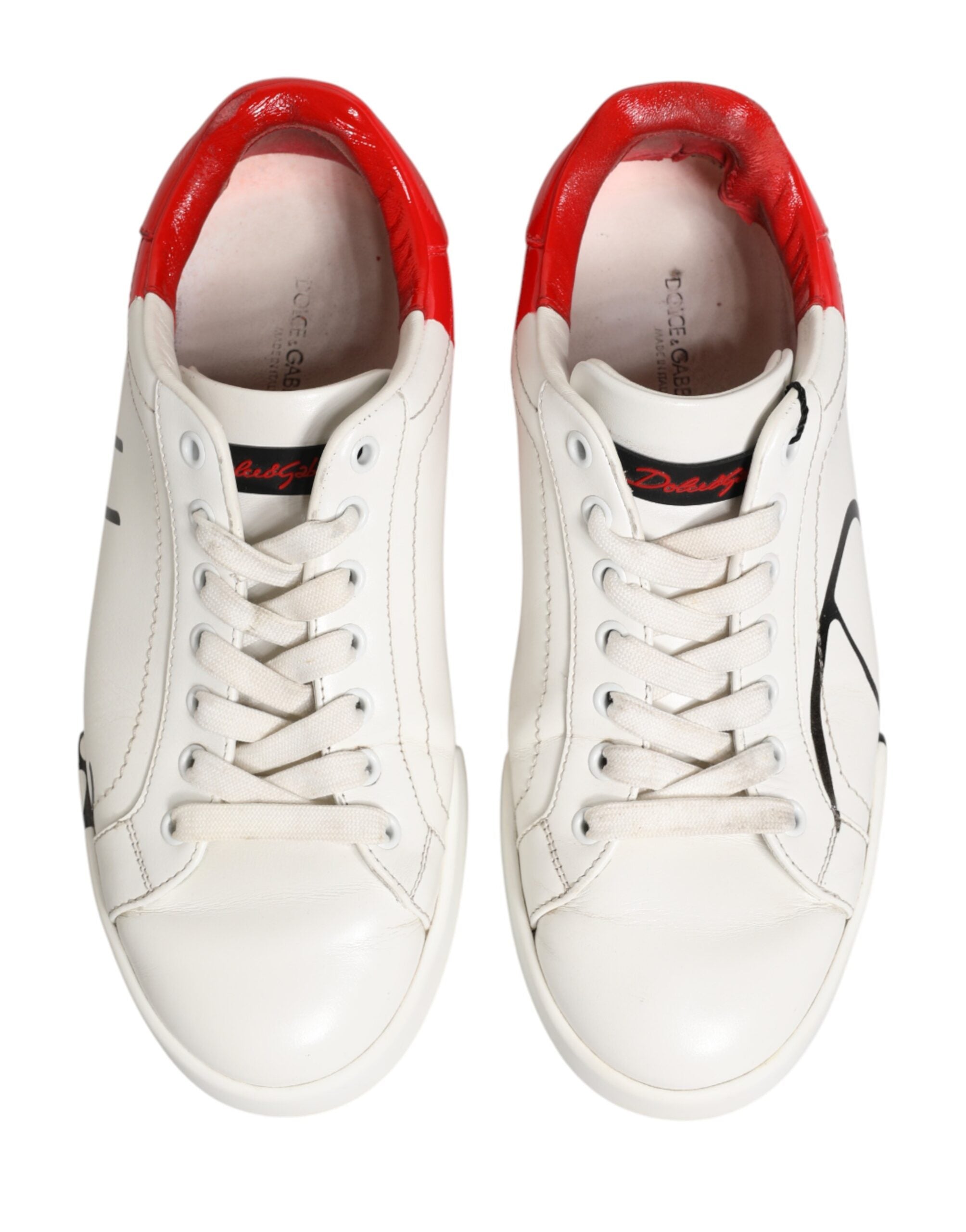 Dolce & Gabbana White Red Portofino Low Top Men Sneakers Shoes
