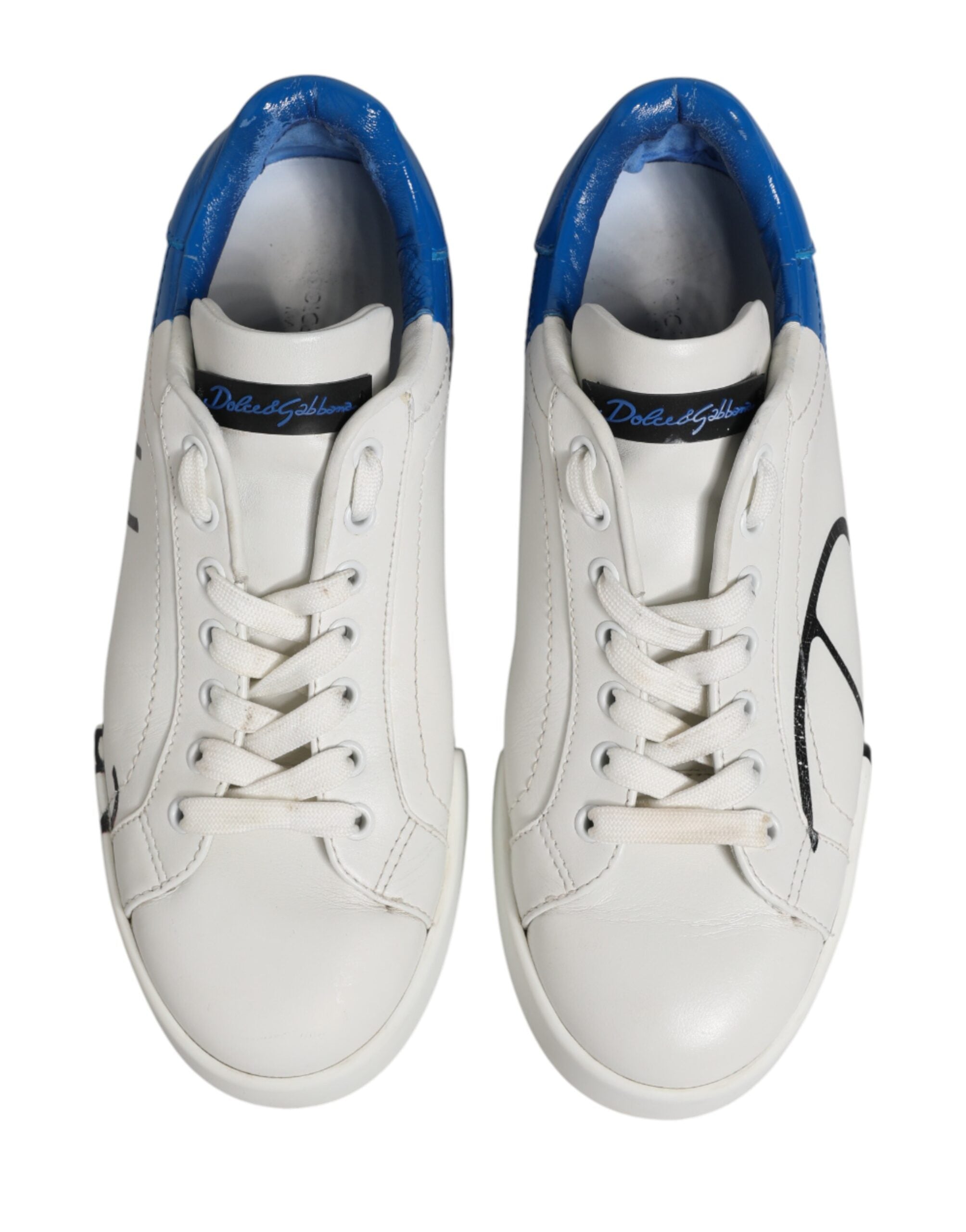 Dolce & Gabbana White Blue Portofino Low Top Sneakers Shoes