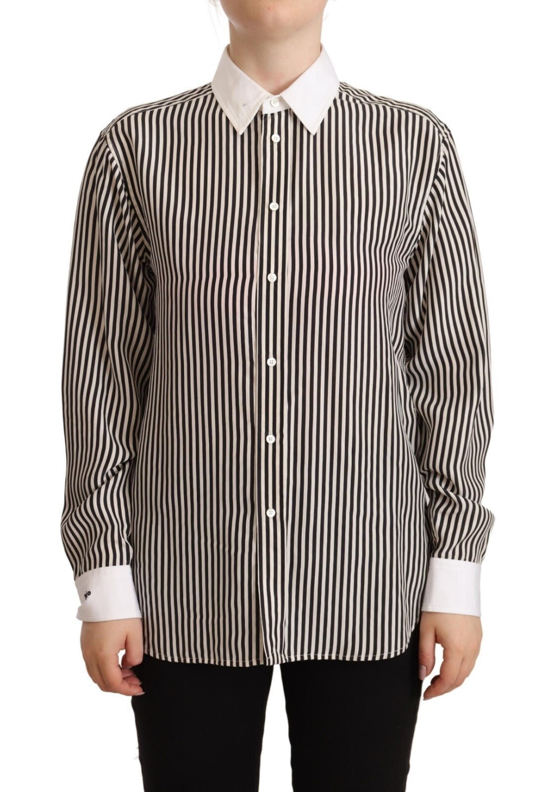 Polo Ralph Lauren Black White Striped Long Sleeves Collared Top