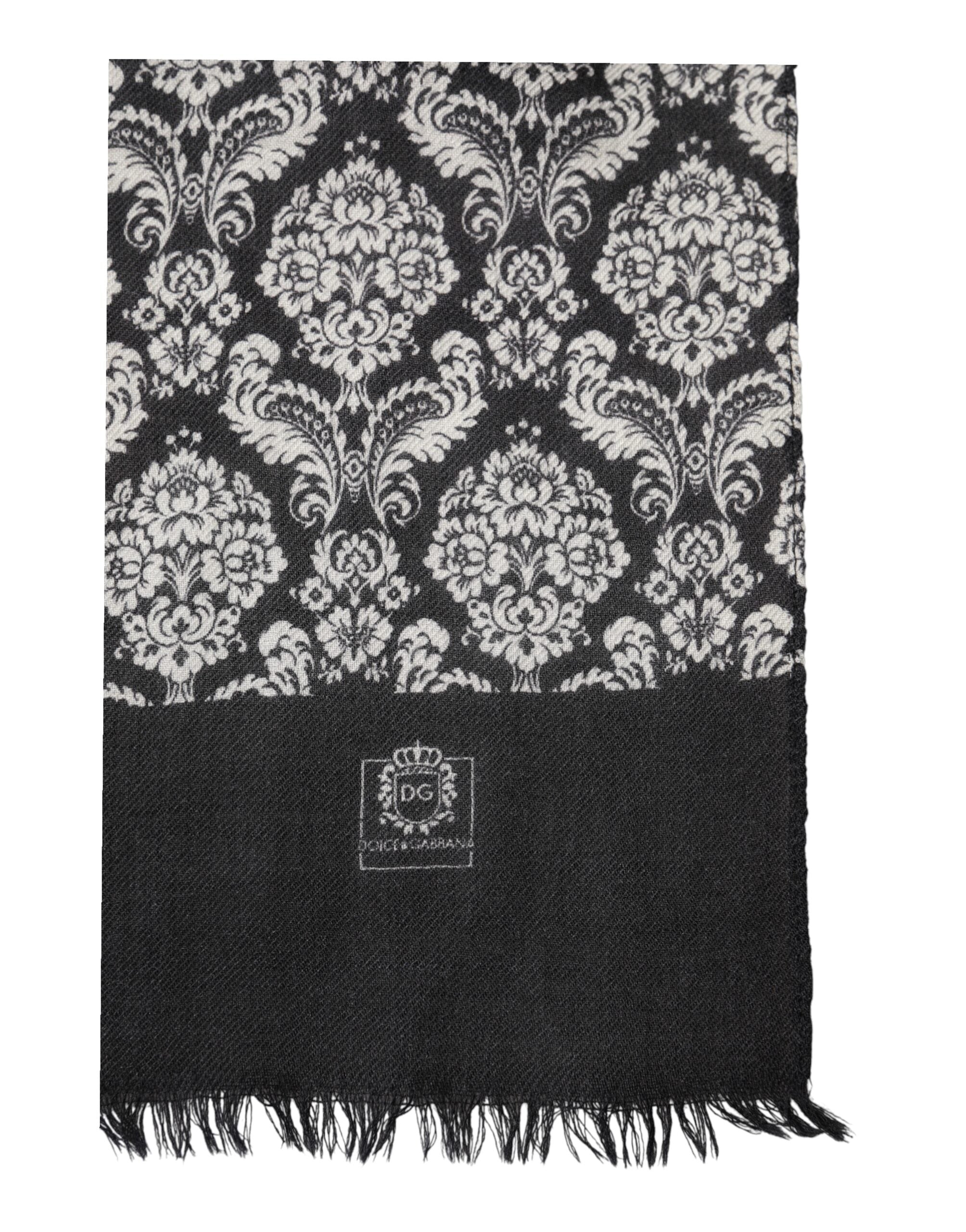 Dolce & Gabbana Black White Damask Patterned Lace Men Scarf