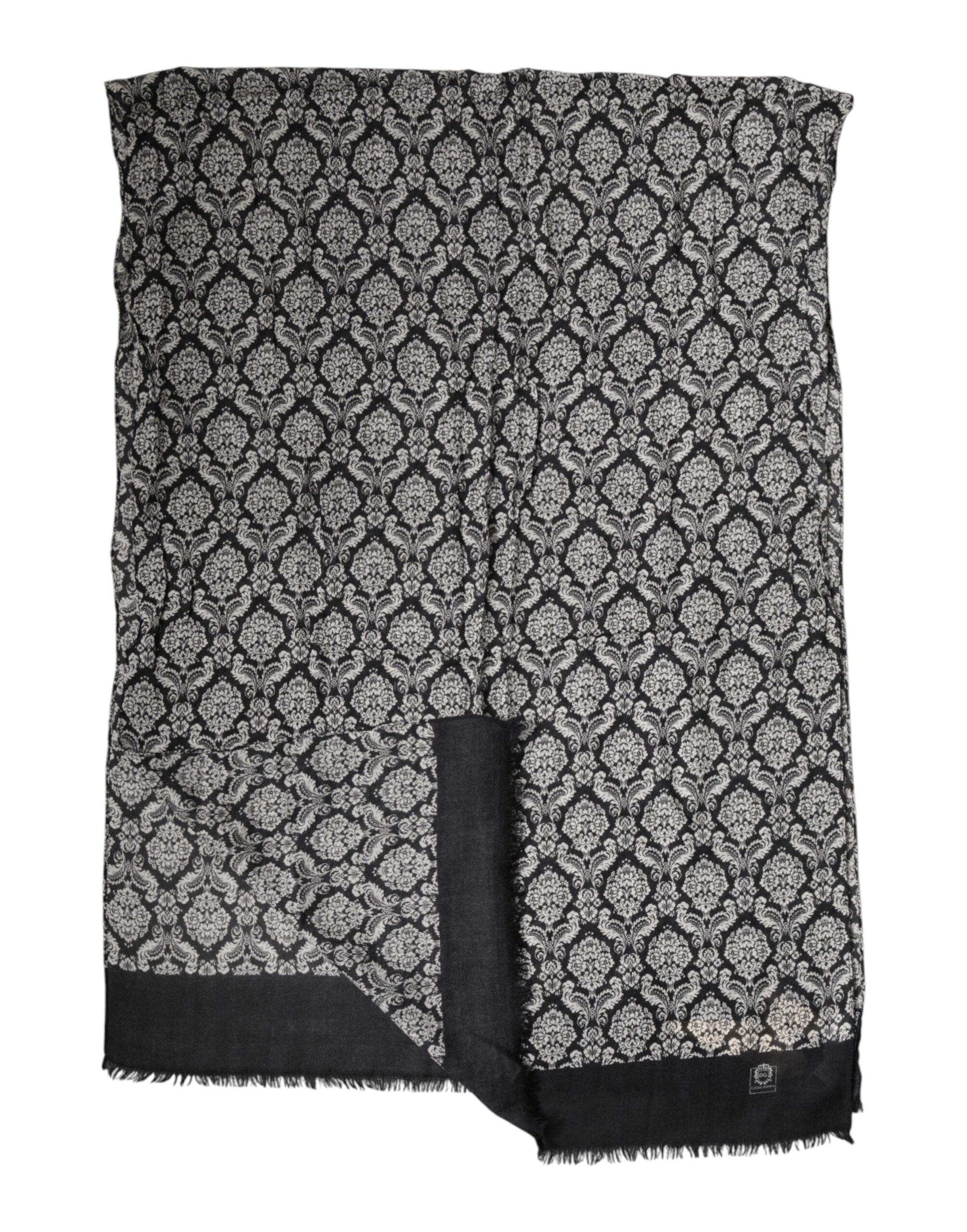 Dolce & Gabbana Black White Damask Patterned Lace Men Scarf