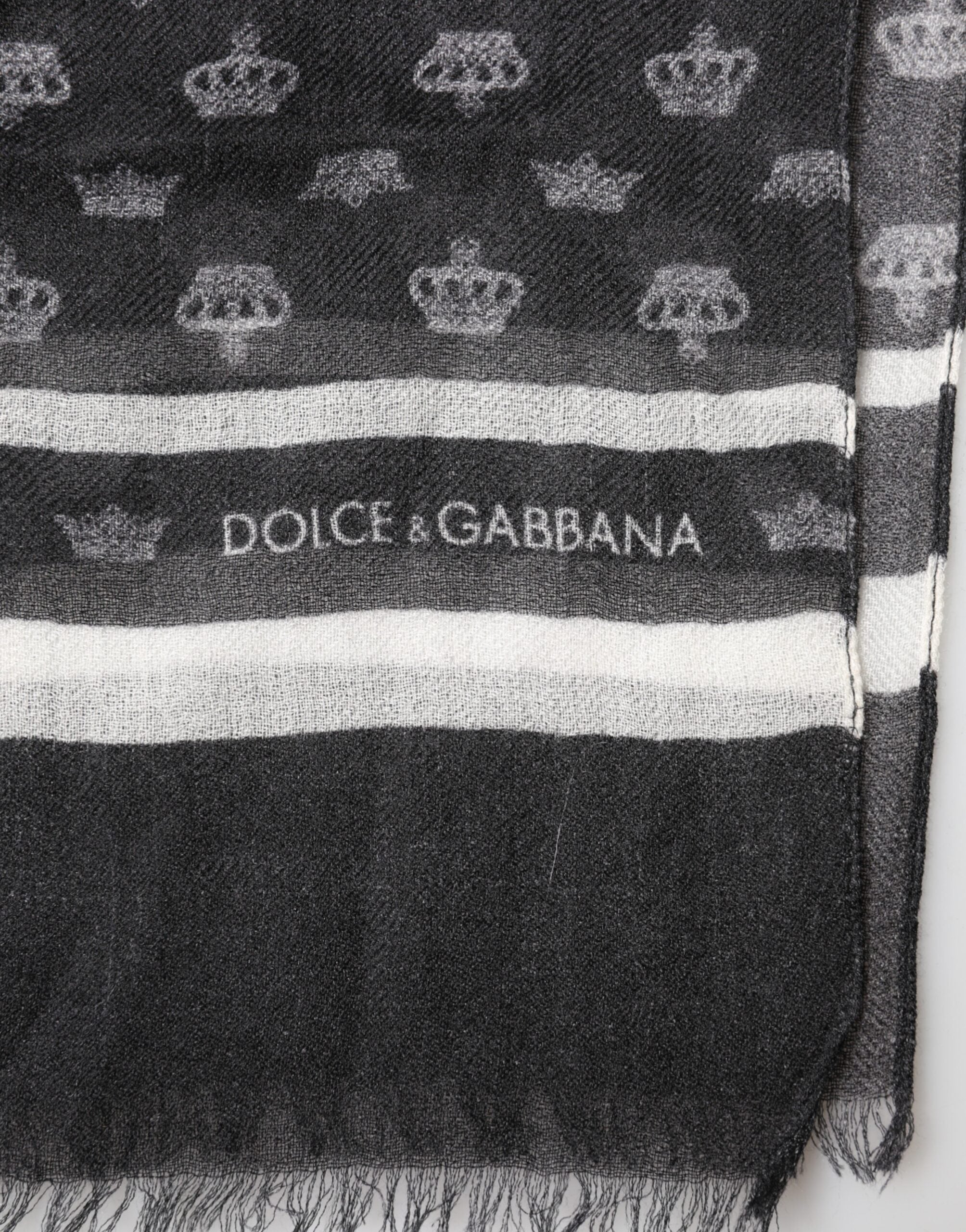 Dolce & Gabbana Black Crown Cashmere Neck Wrap Shawl Scarf