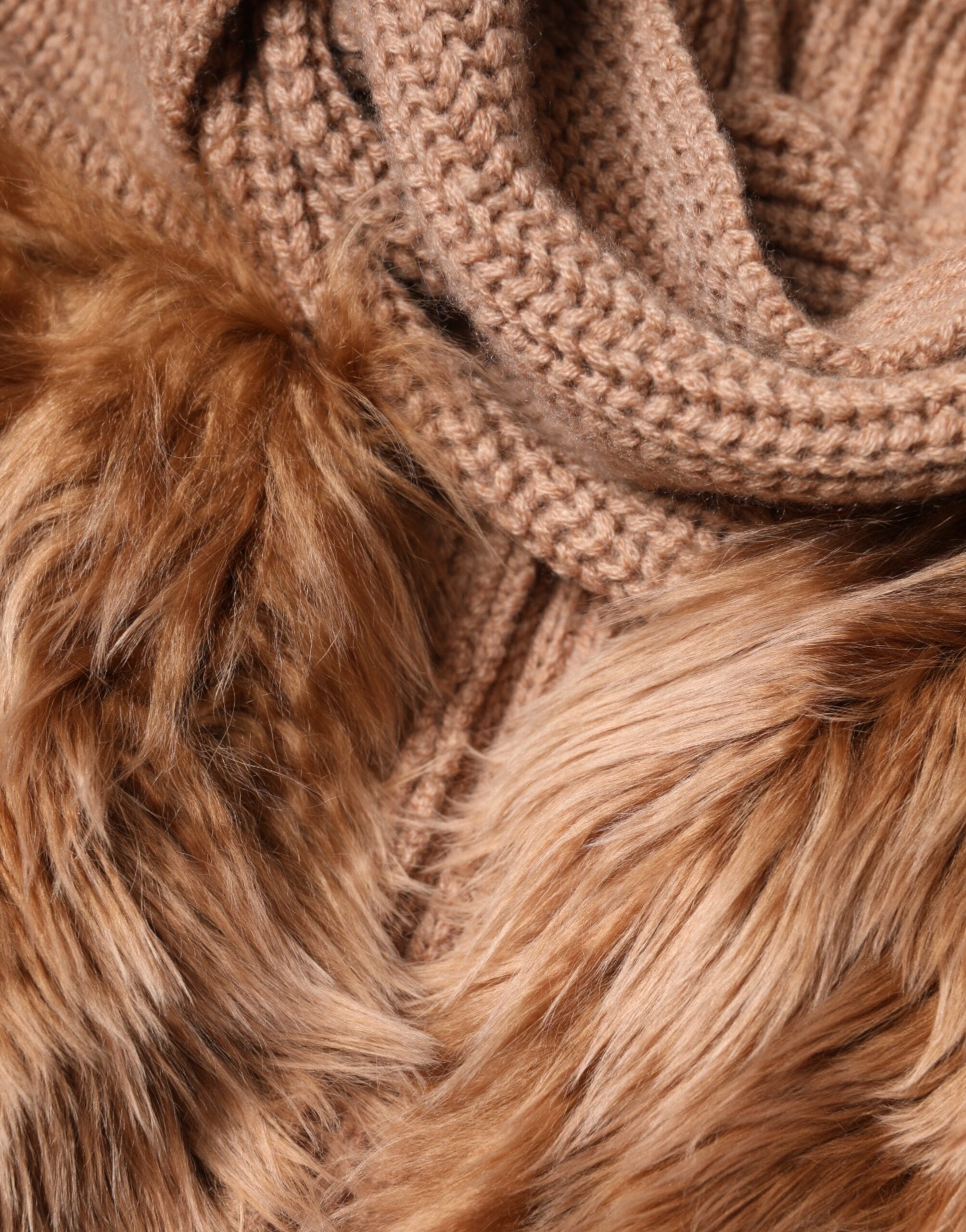 Dolce & Gabbana Brown Cashmere Knitted Fur Shawl Scarf