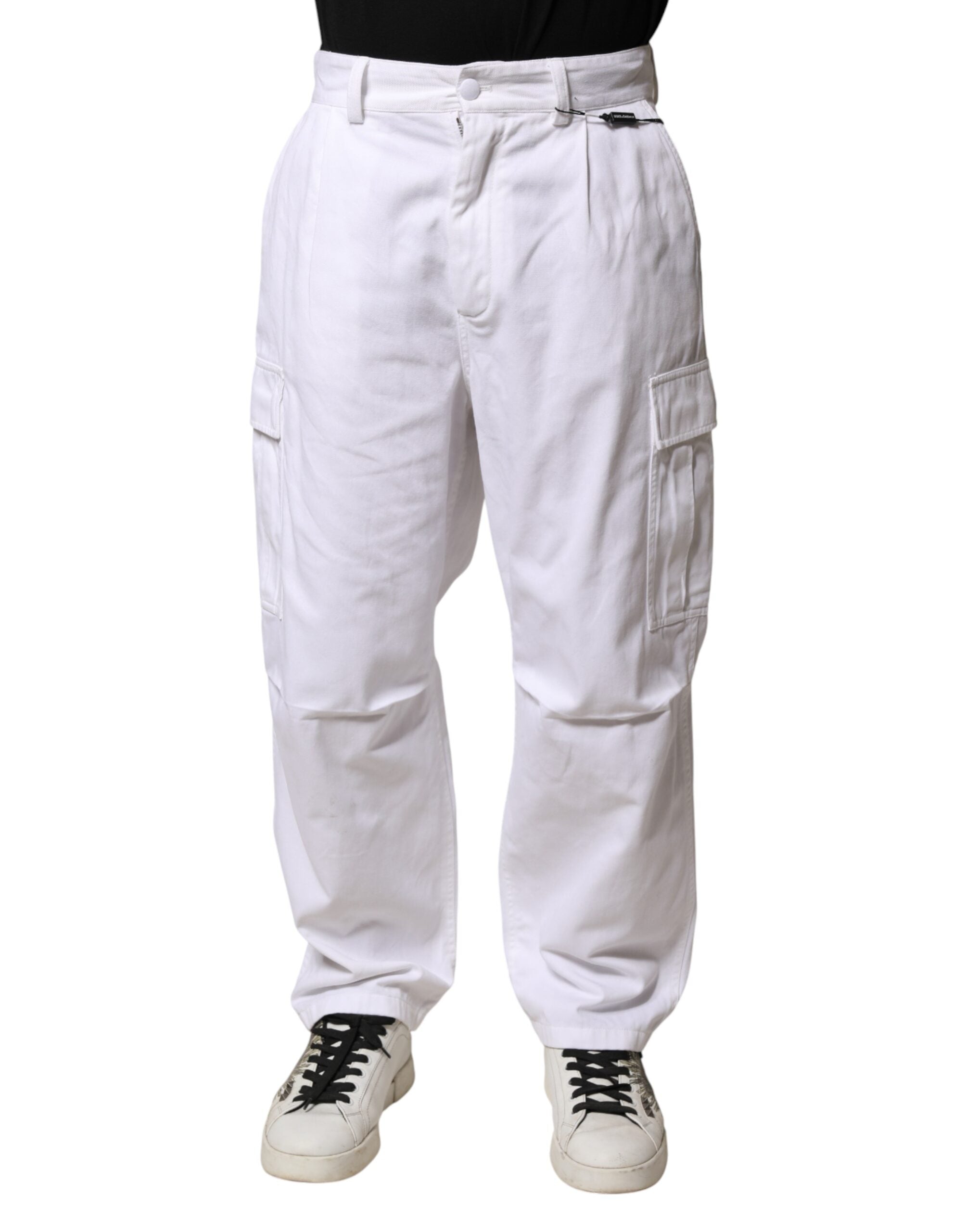 Dolce & Gabbana White Cotton Men Cargo Denim Trouser Jeans
