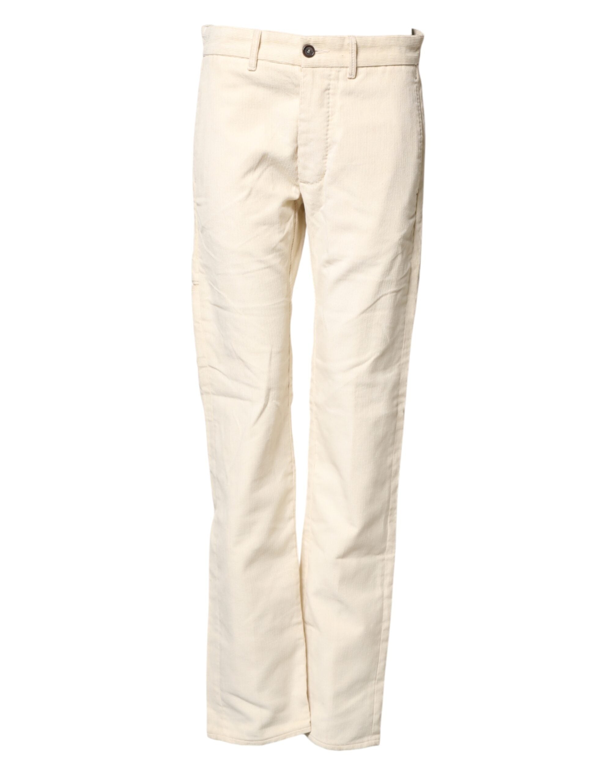Fortela Off White Cotton Straight Men Corduroy Chino Trouser Pants