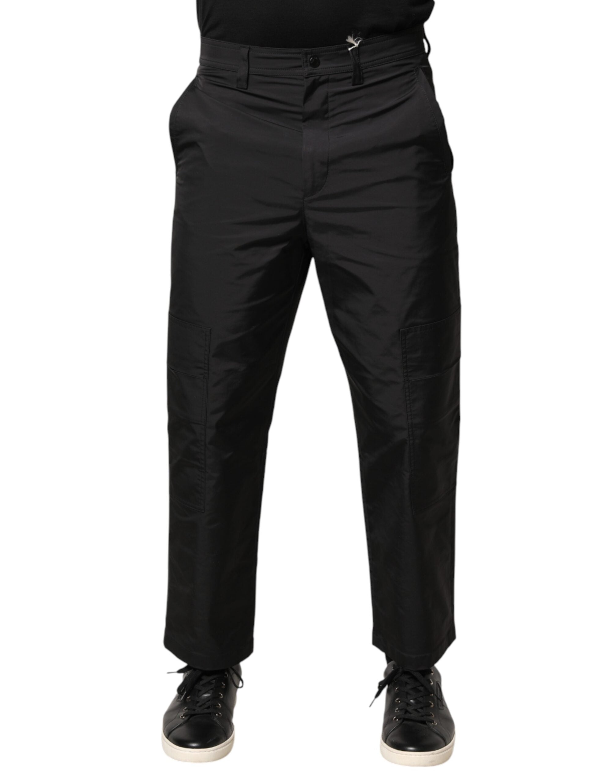 Valentino Black Mid Waist Men Tapered Dress Trouser Pants