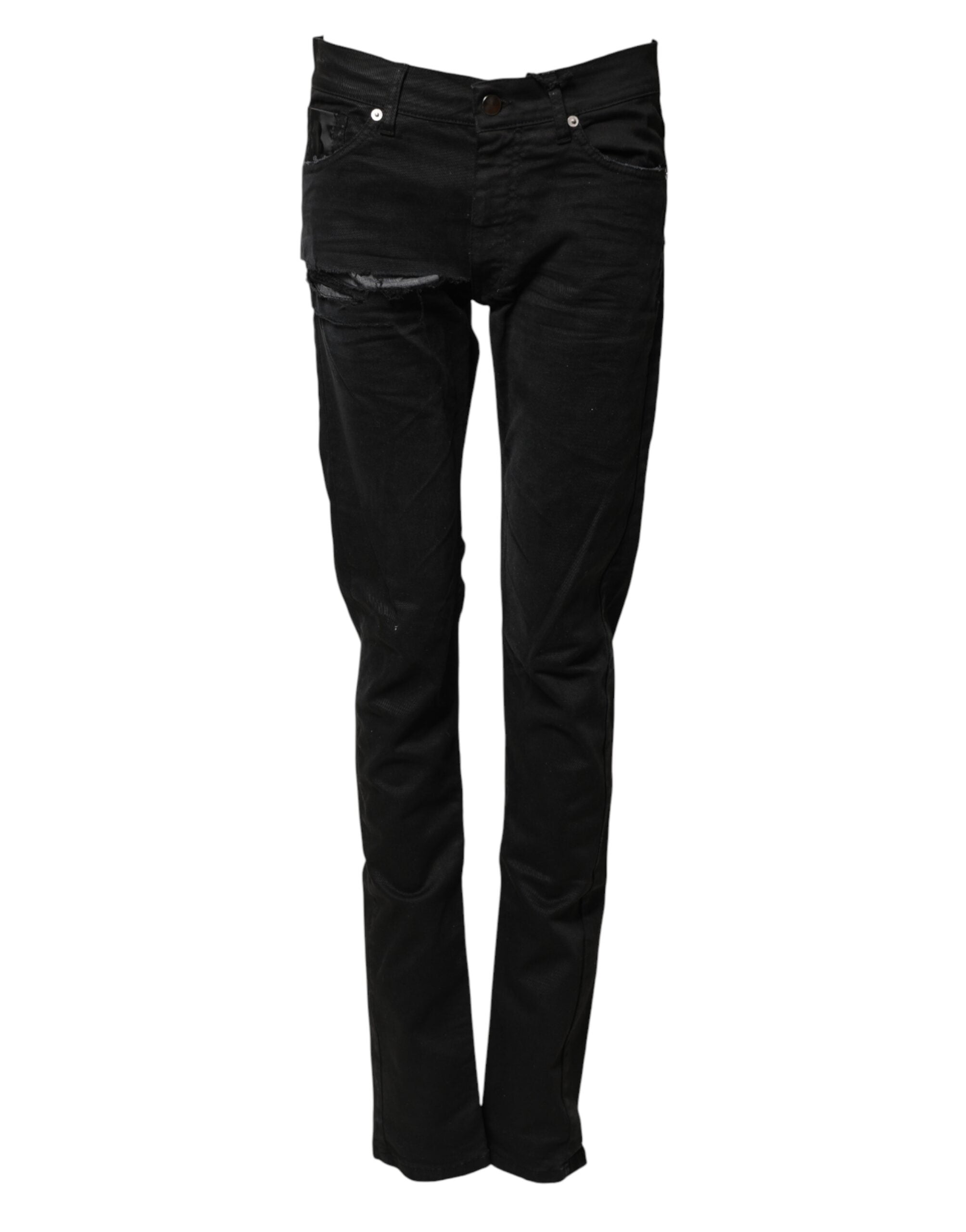 Karl Lagerfeld Black Tattered Men Skinny Denim Trouser Jeans