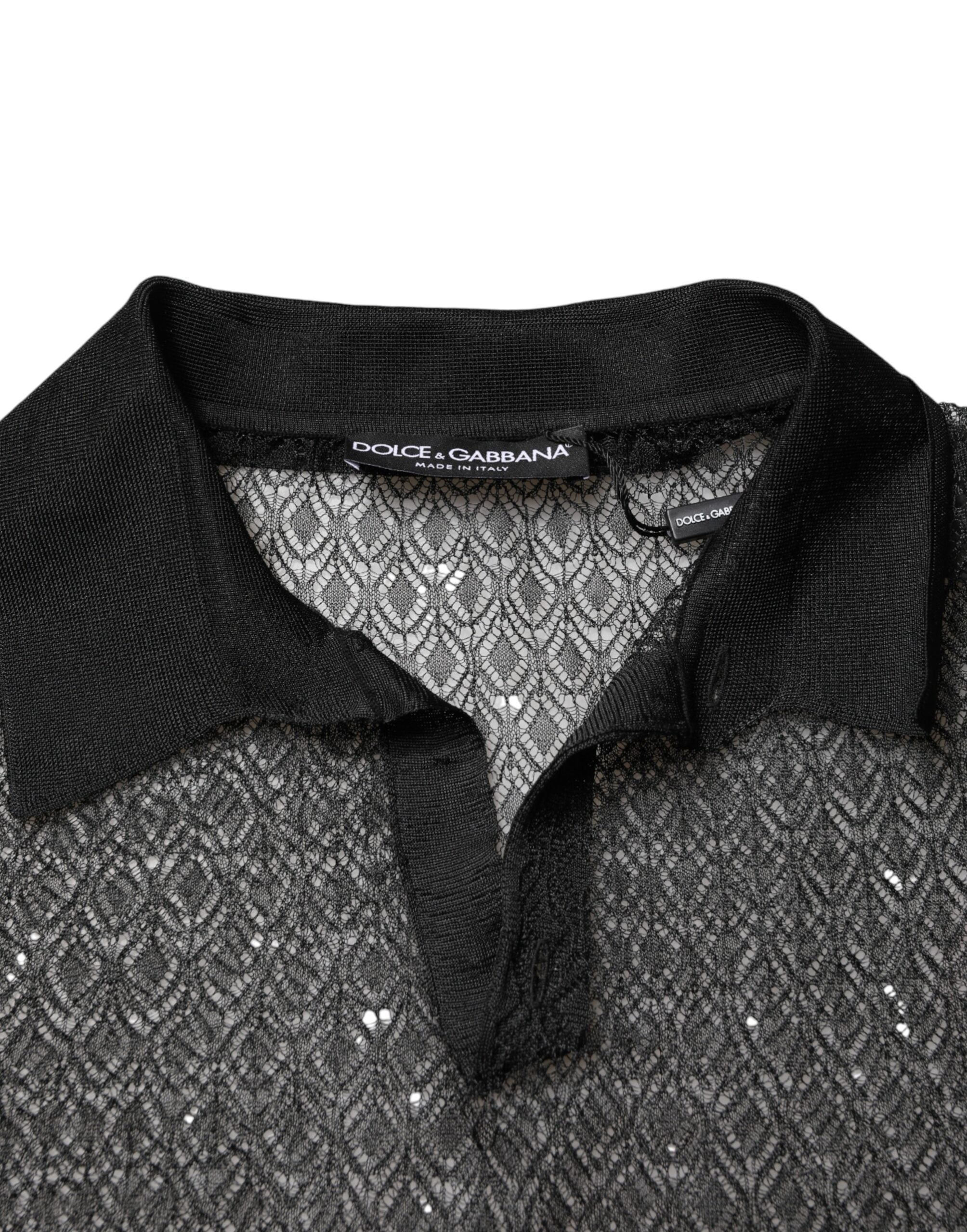 Dolce & Gabbana Black Sheer Short Sleeves Casual Polo  Top