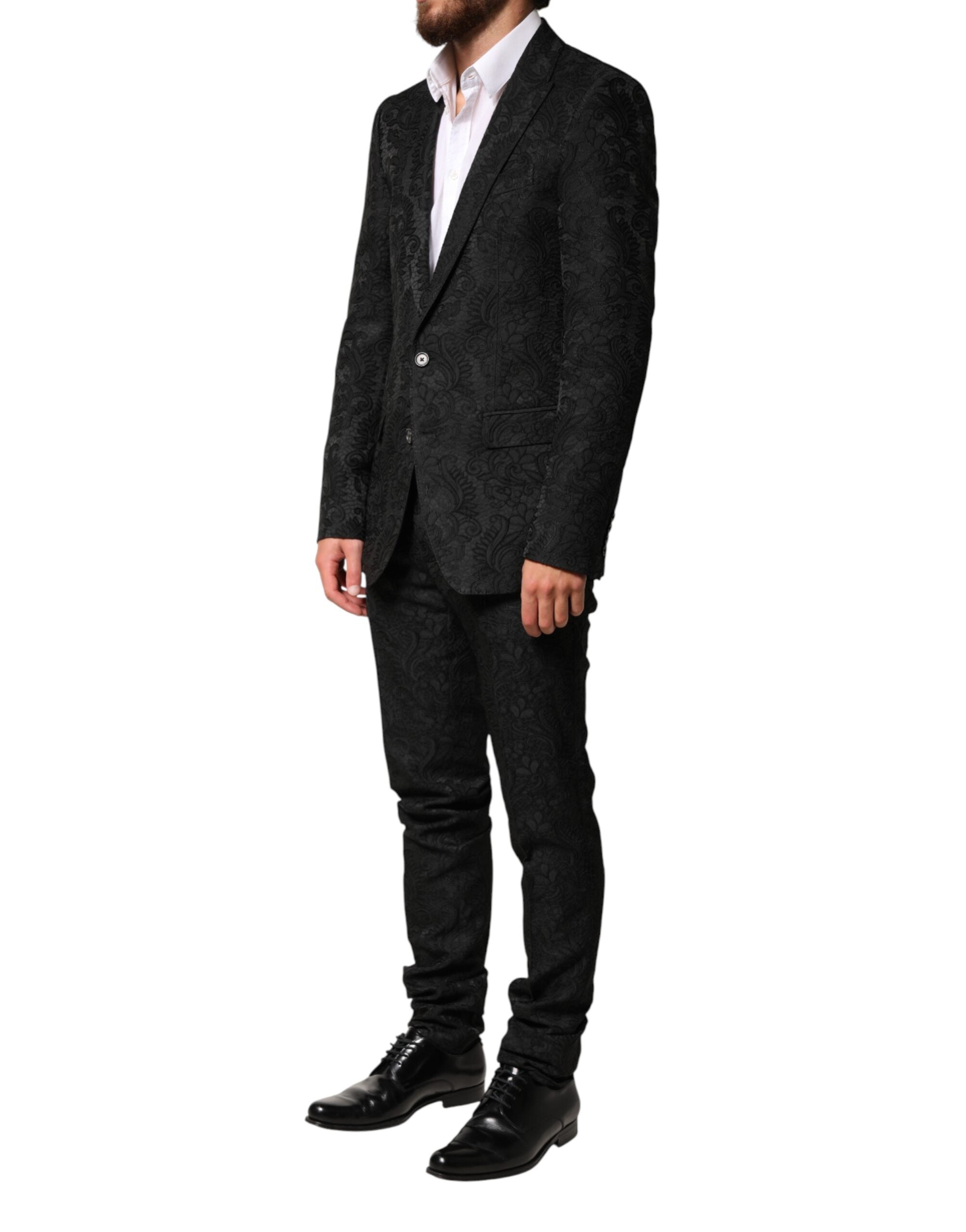 Dolce & Gabbana Black Brocade Single Breasted 2 Piece Suit