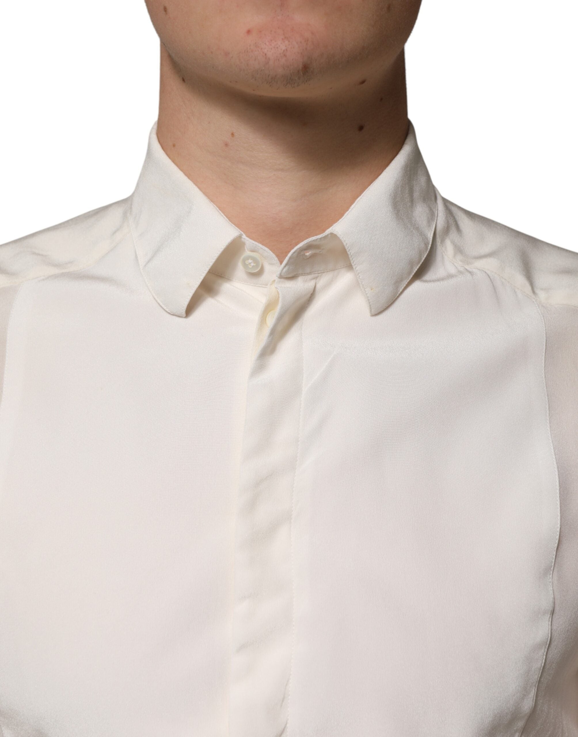 Dolce & Gabbana Off White Silk Men GOLD Dress Formal Shirt