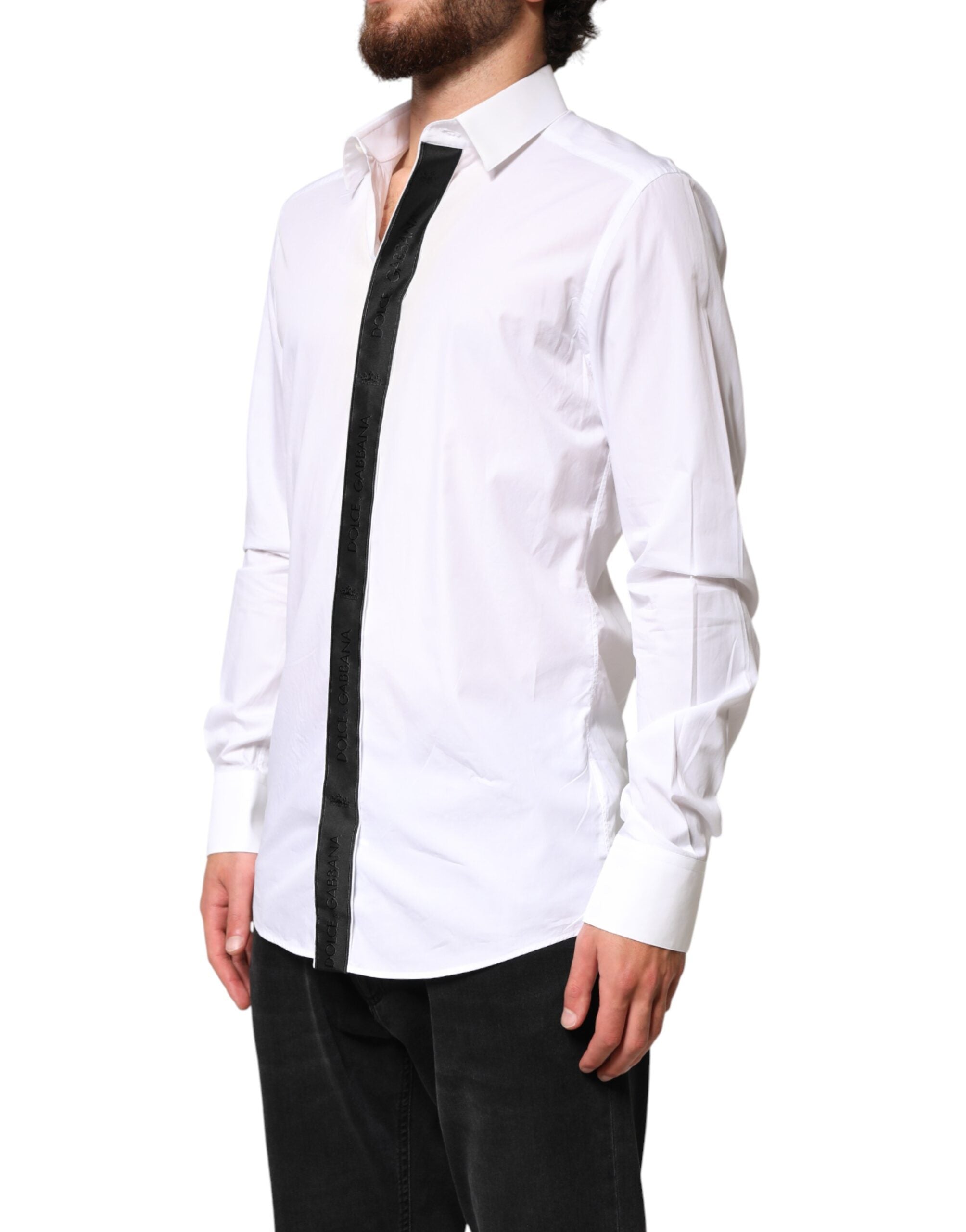Dolce & Gabbana White Cotton GOLD Collared Dress Formal Shirt