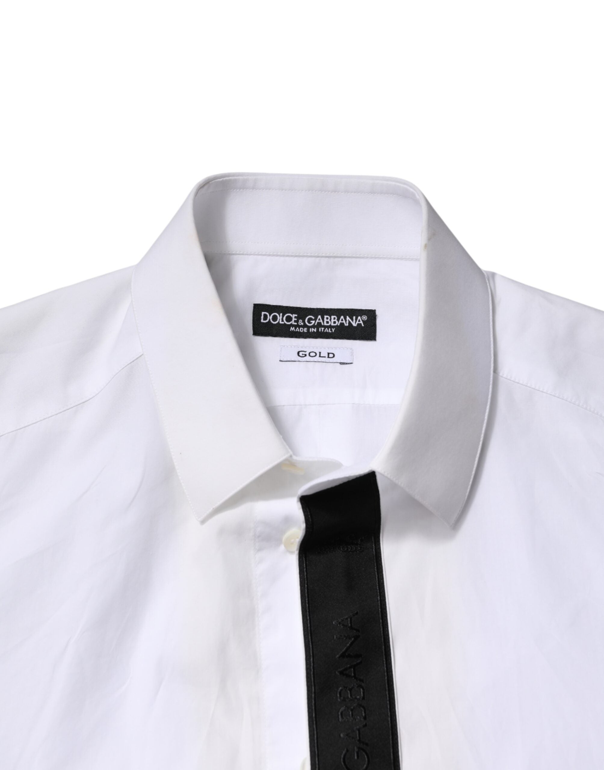Dolce & Gabbana White Cotton GOLD Collared Dress Formal Shirt