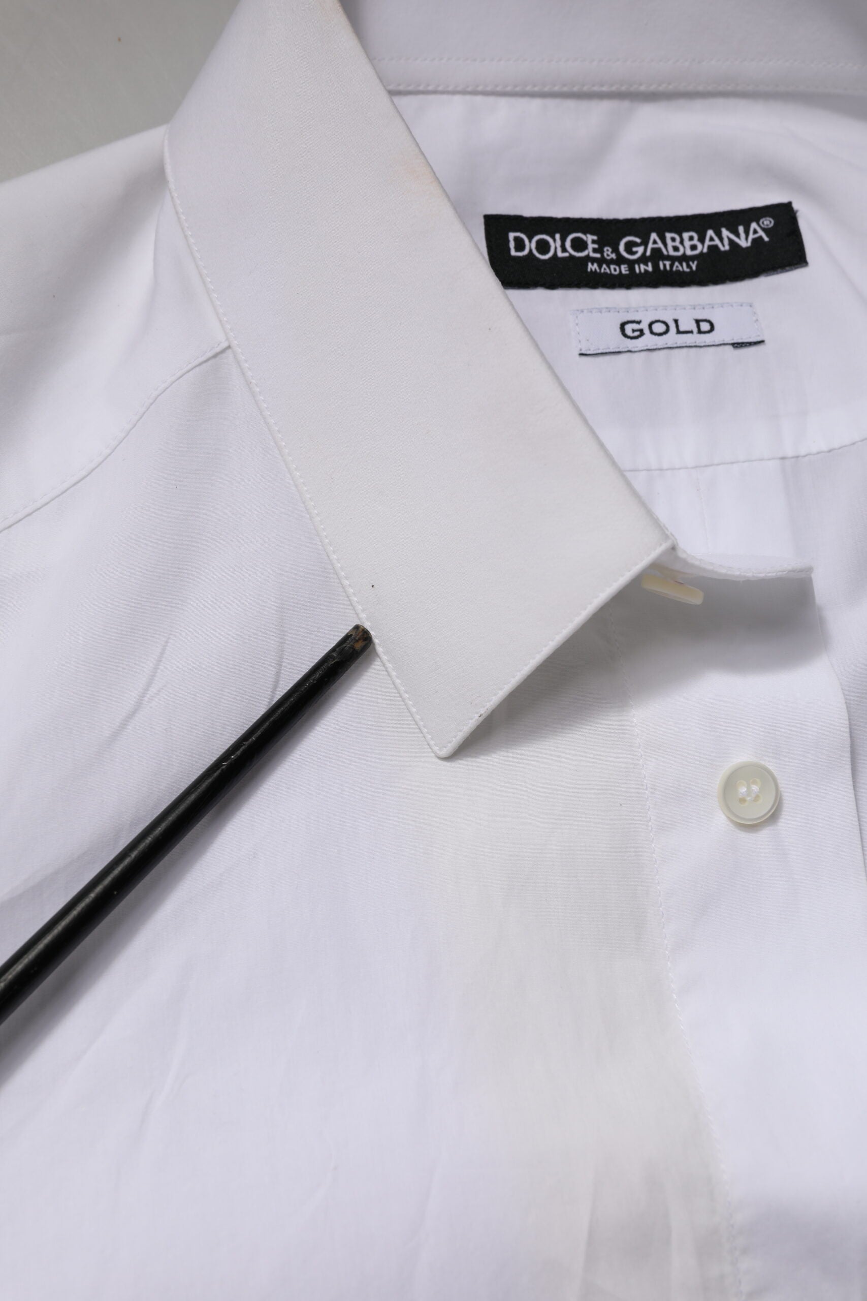 Dolce & Gabbana White Cotton GOLD Collared Dress Formal Shirt