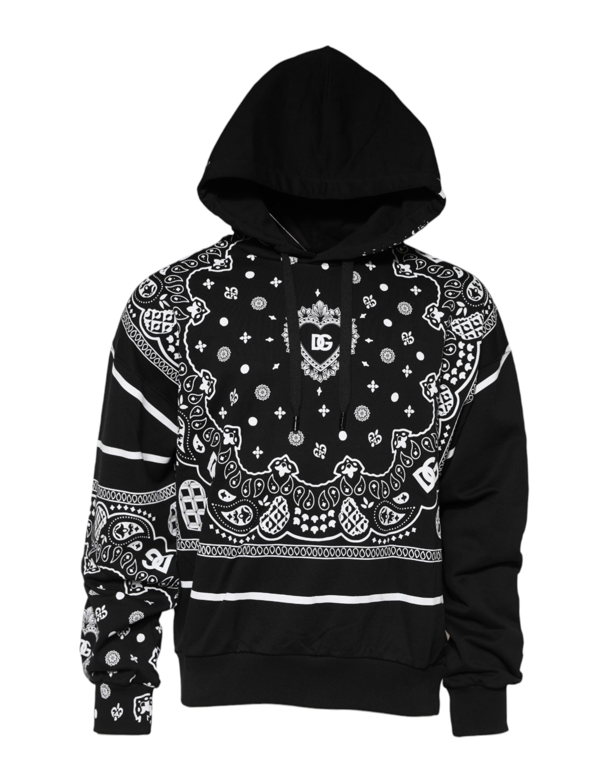 Dolce & Gabbana Black Bandana Hooded Men Sweatshirt Sweater