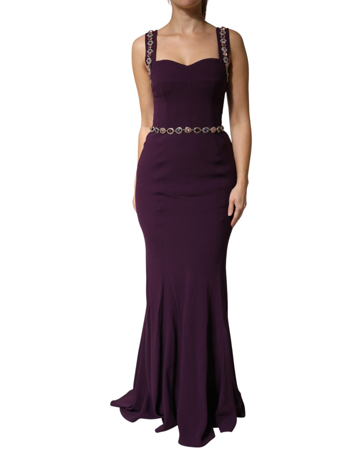 Dolce & Gabbana Violet Embellished Sheath Mermaid Gown Dress