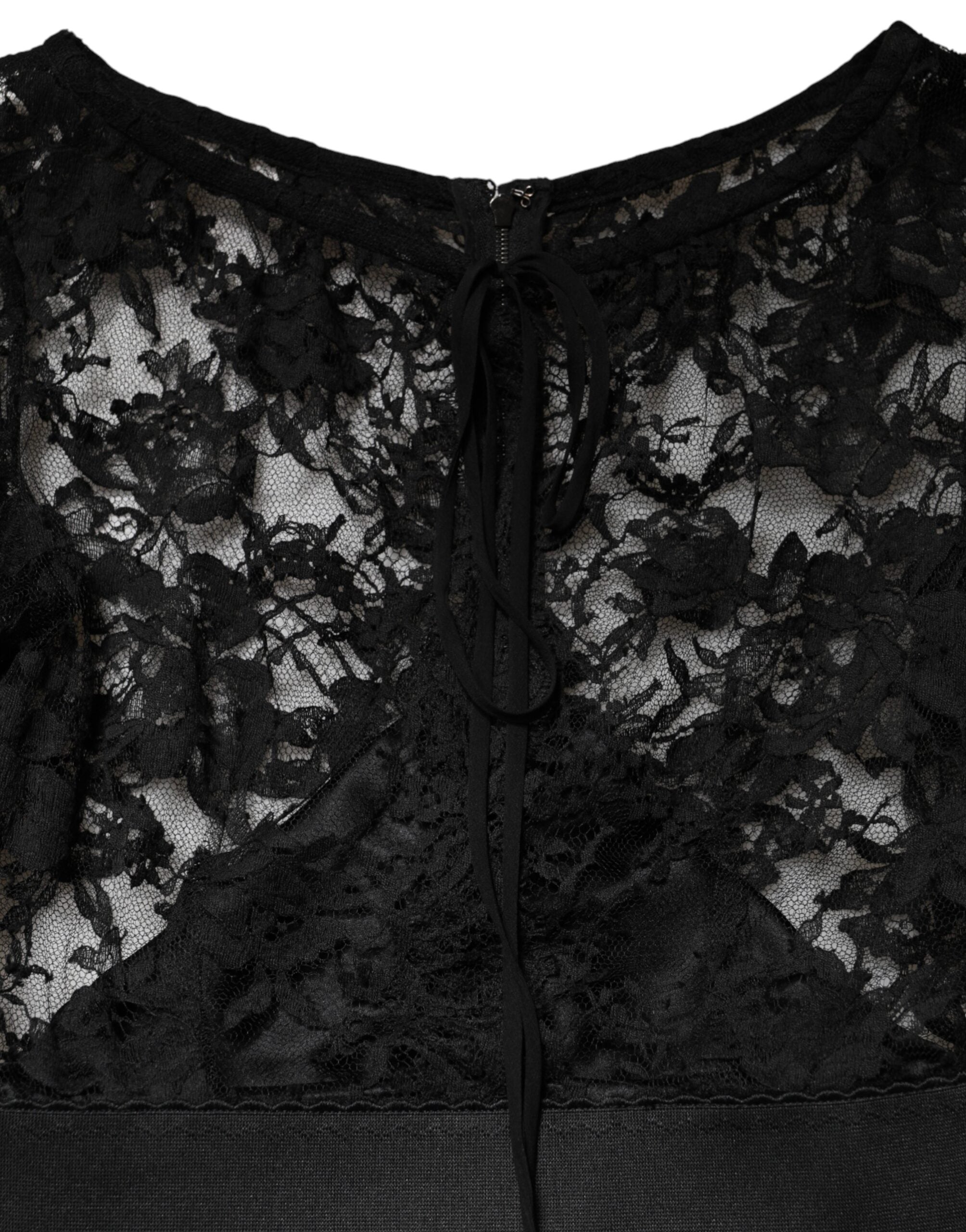 Dolce & Gabbana Black Lace Trim Cotton Sheath Midi Dress