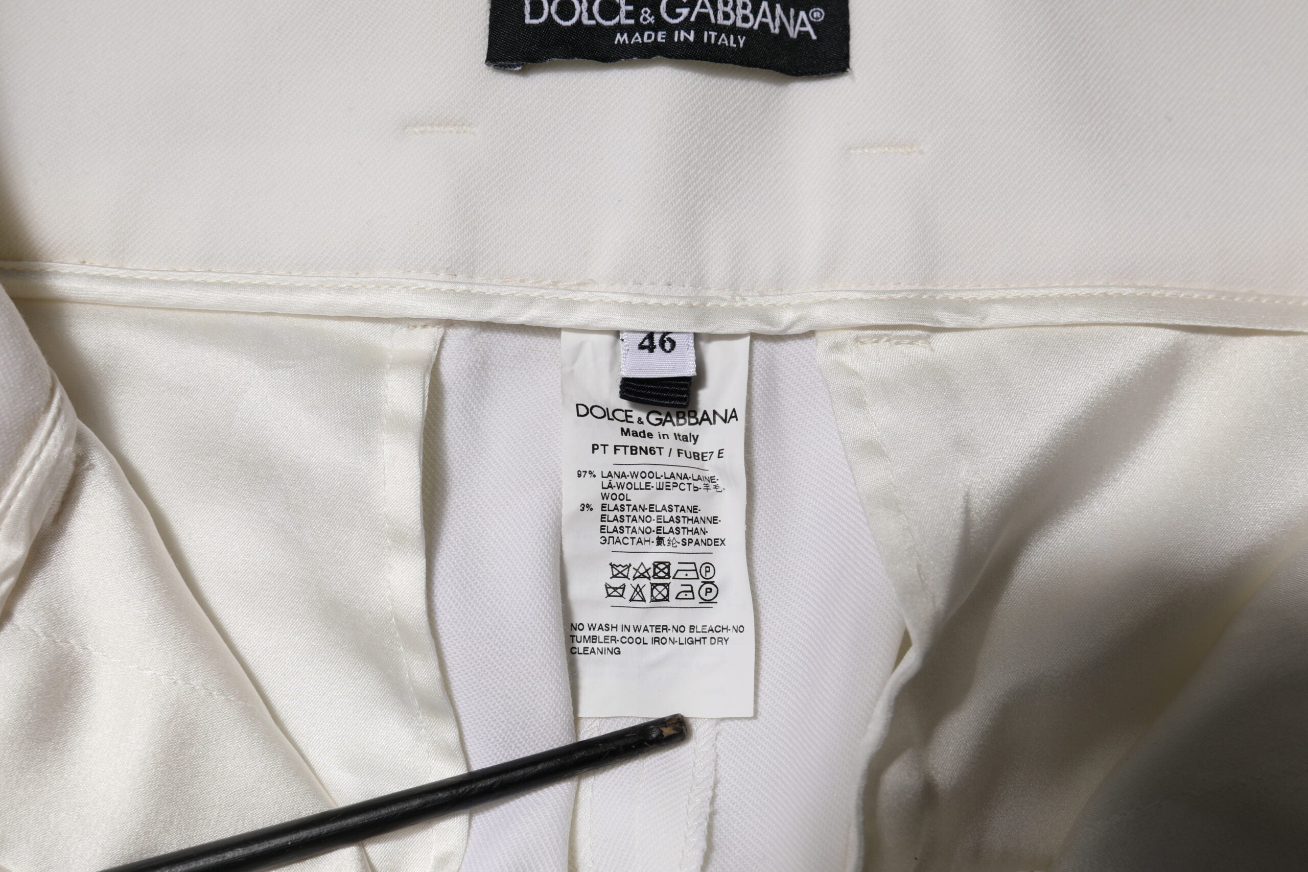 Dolce & Gabbana White Wool High Waist Tapered Trouser Pants