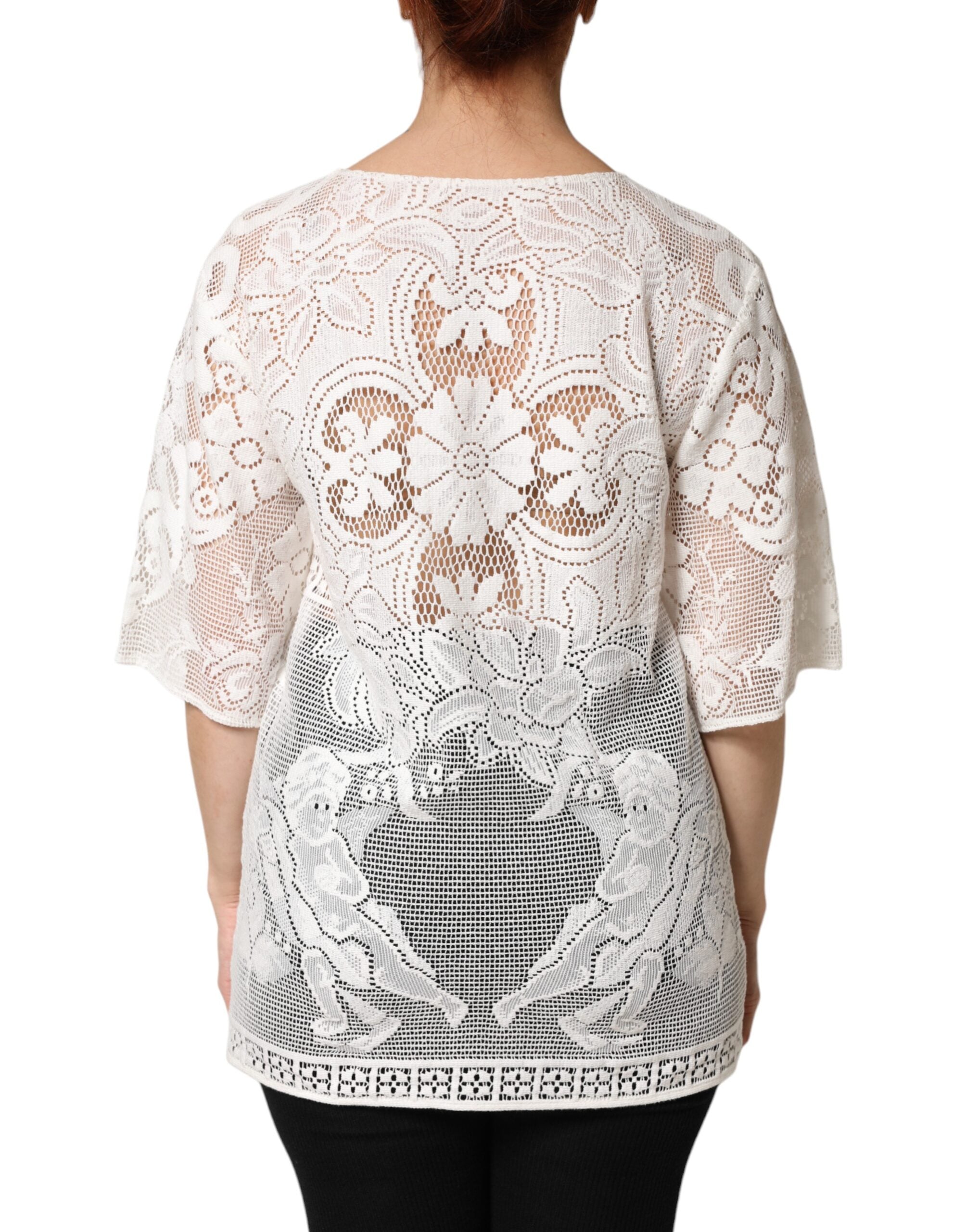 Dolce & Gabbana White Embroidery Lace Cotton Blouse Top