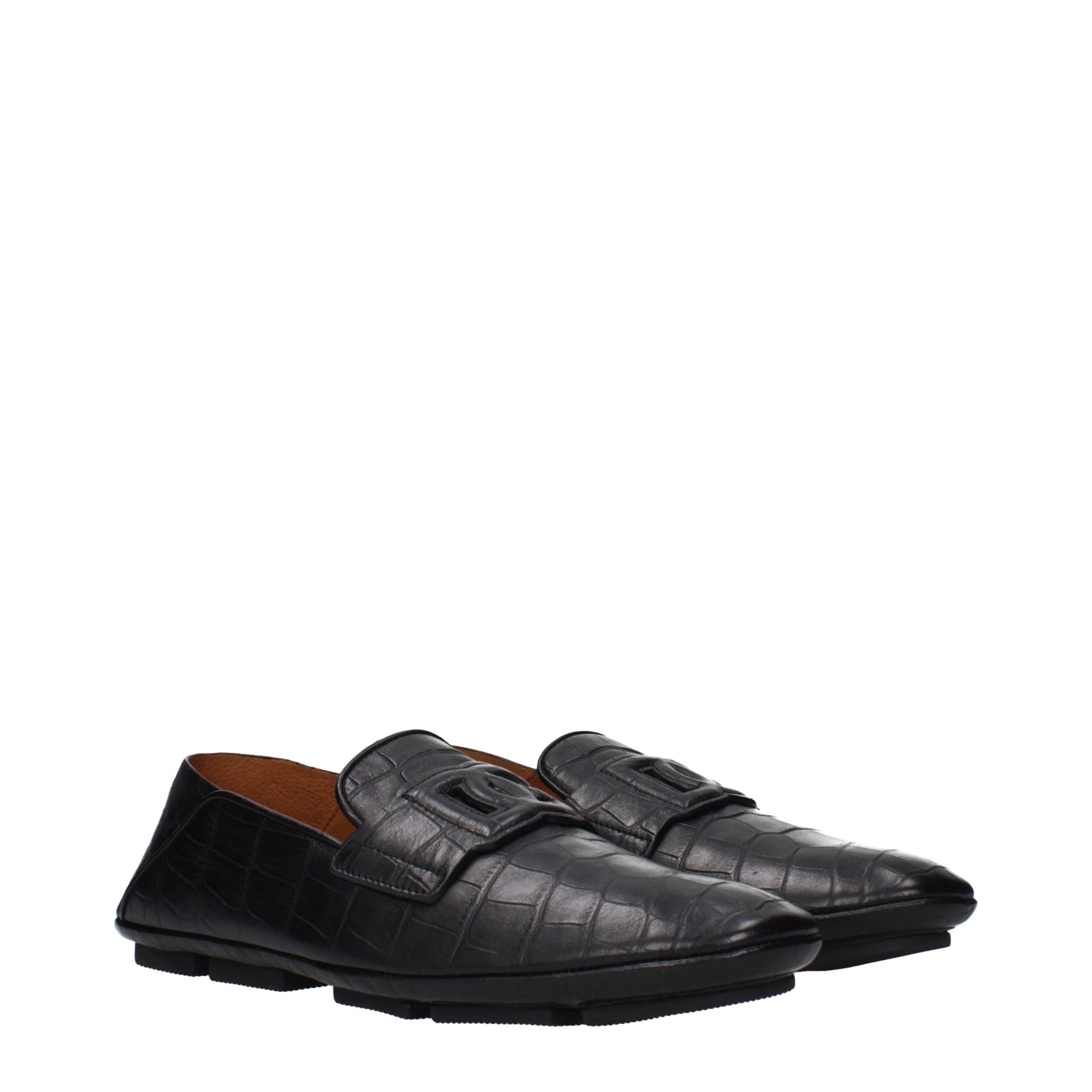Dolce & Gabbana Black Leather Slip-On Loafers