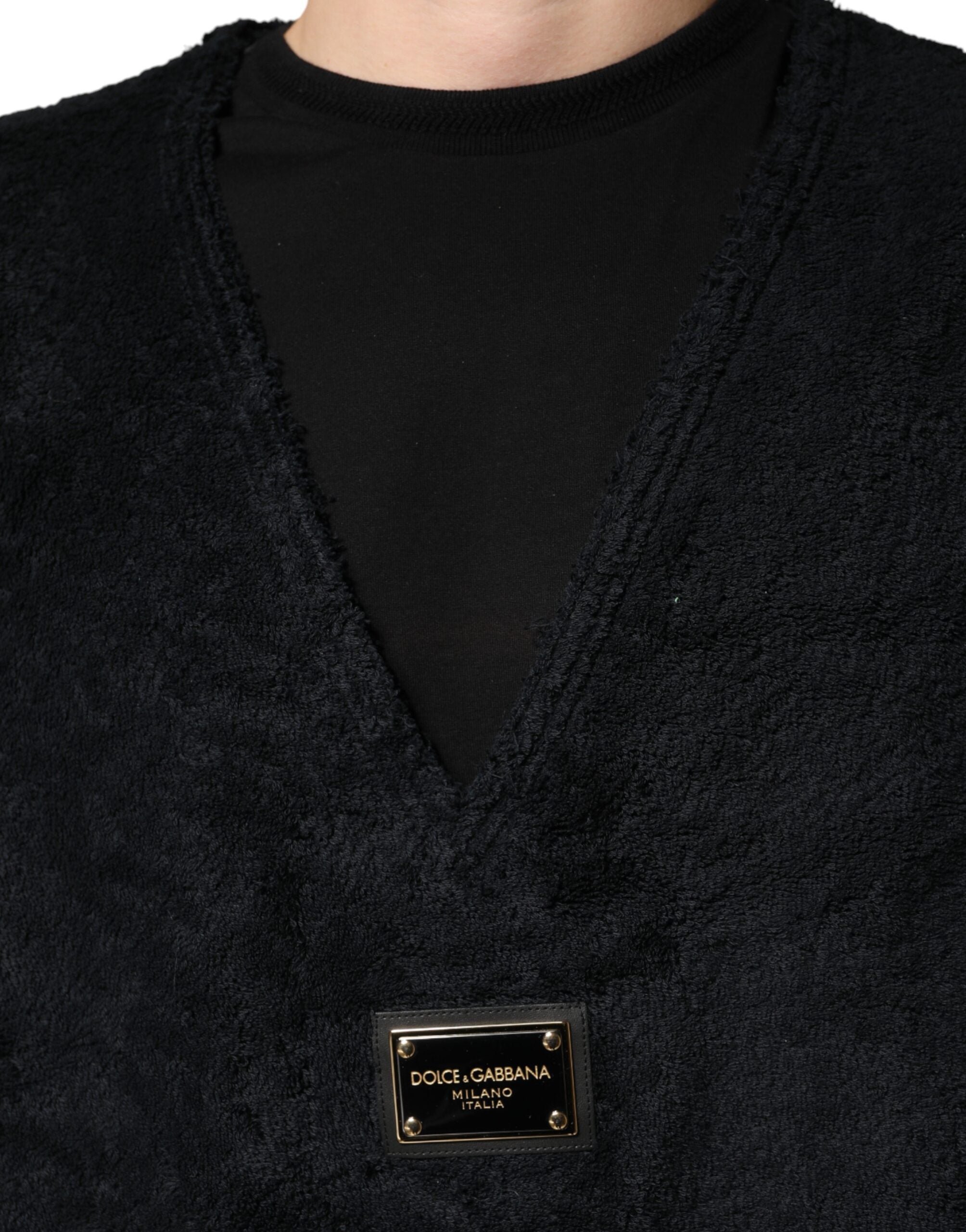 Dolce & Gabbana Black Cotton V-Neck Men Sweatshirt Sweater