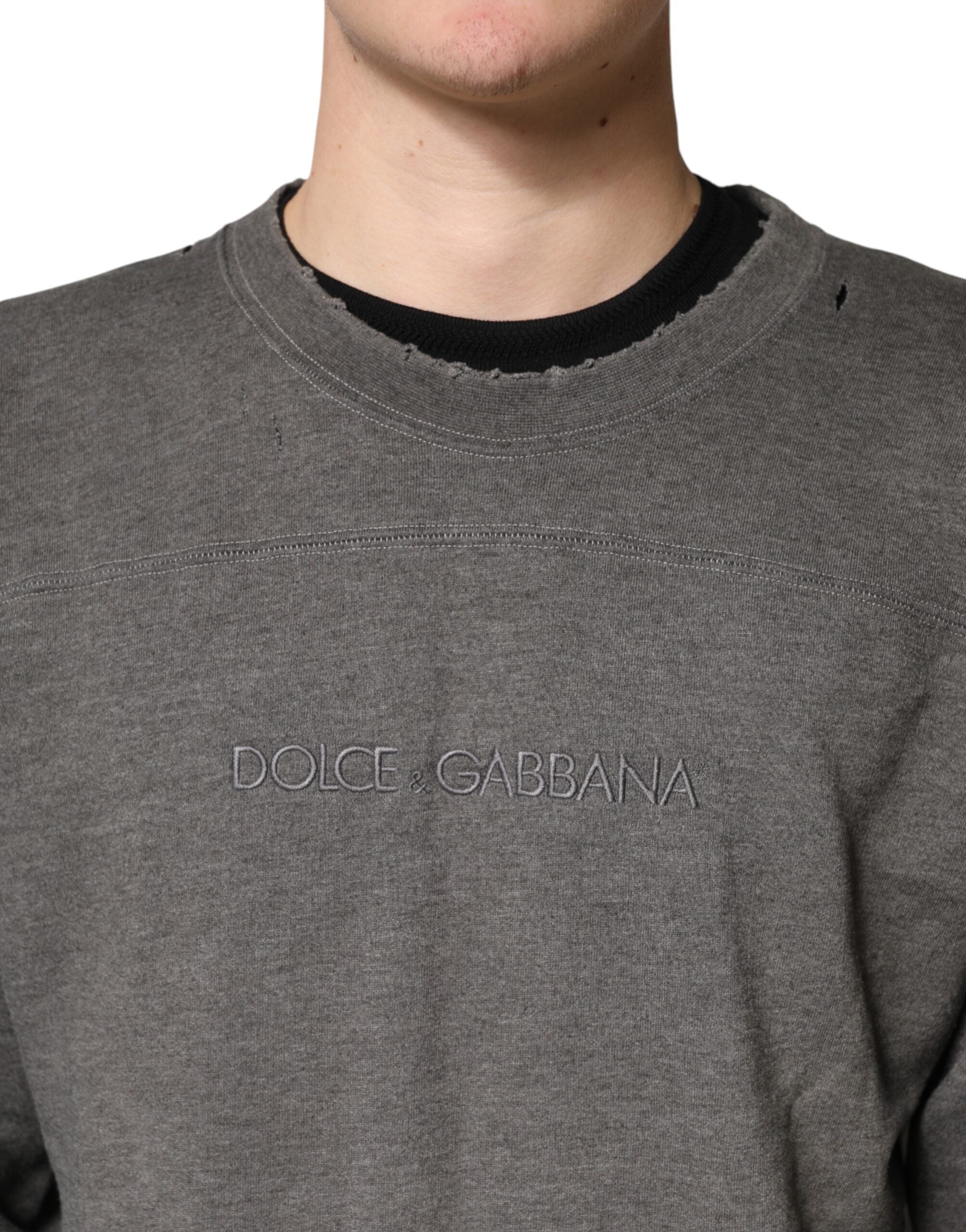 Dolce & Gabbana Gray Cotton Crew Neck Men Sweatshirt Sweater