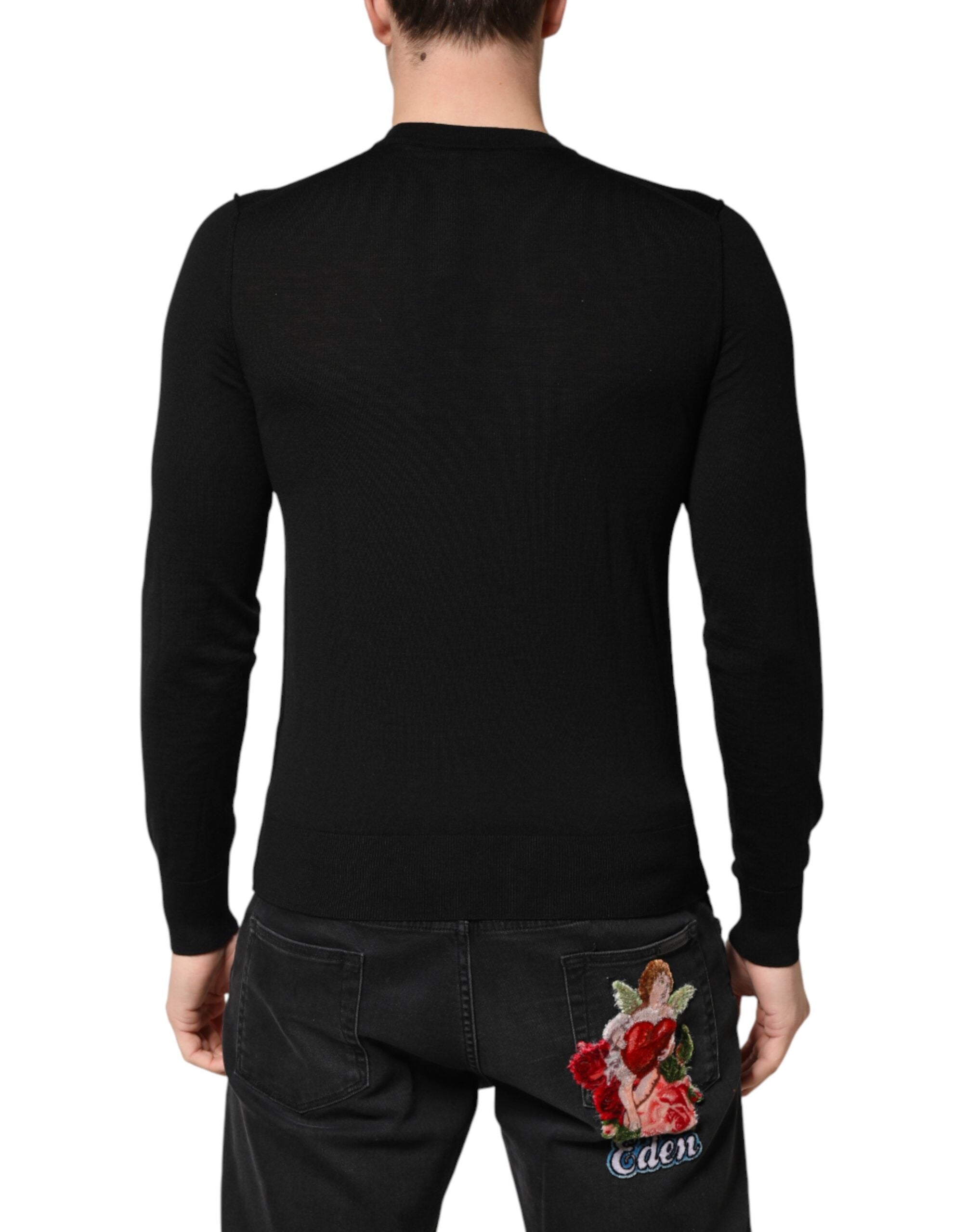 Dolce & Gabbana Black Crest Wool Crew Neck Pullover  Sweater