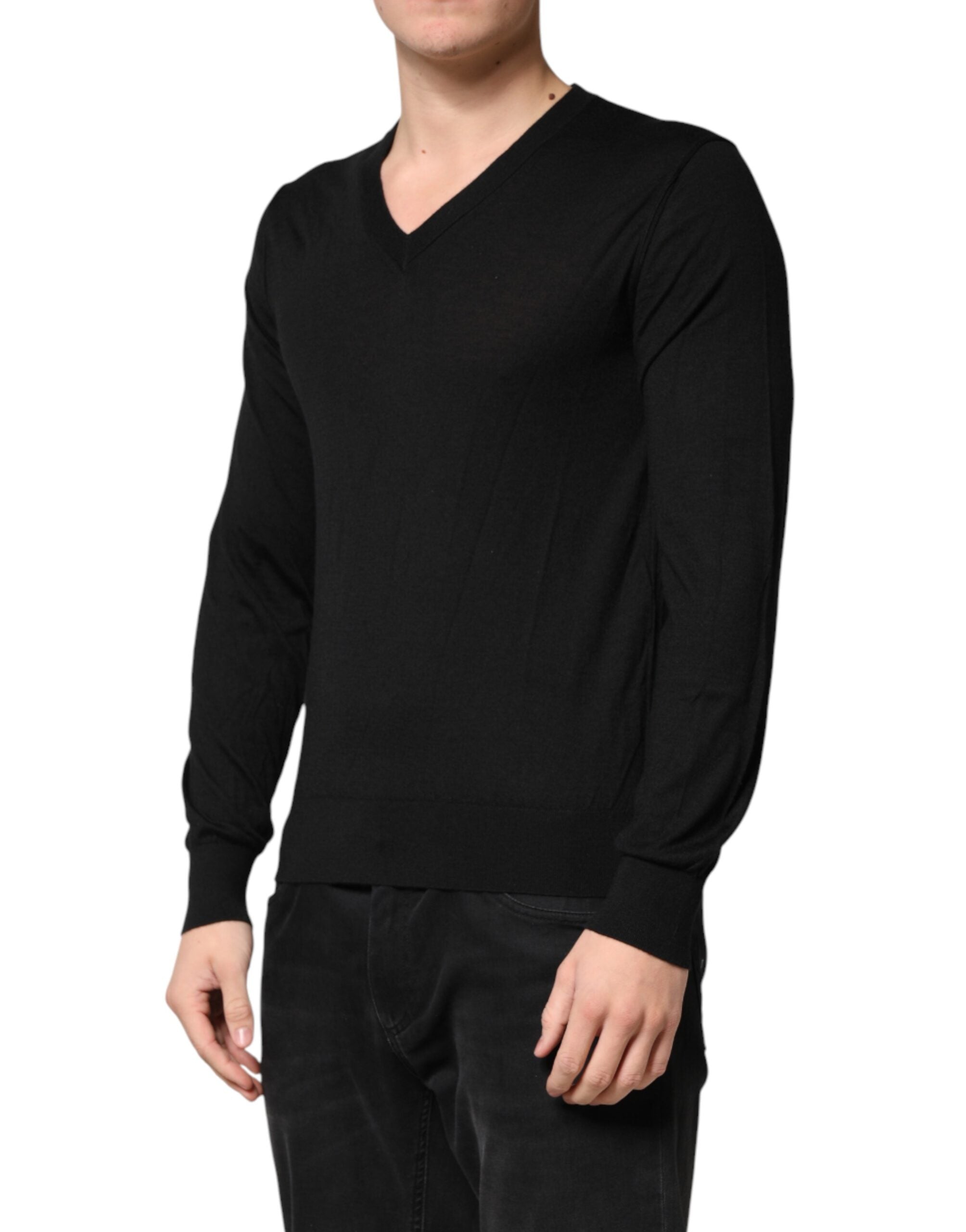 Dolce & Gabbana Black Cashmere V-Neck Men Pullover Sweater