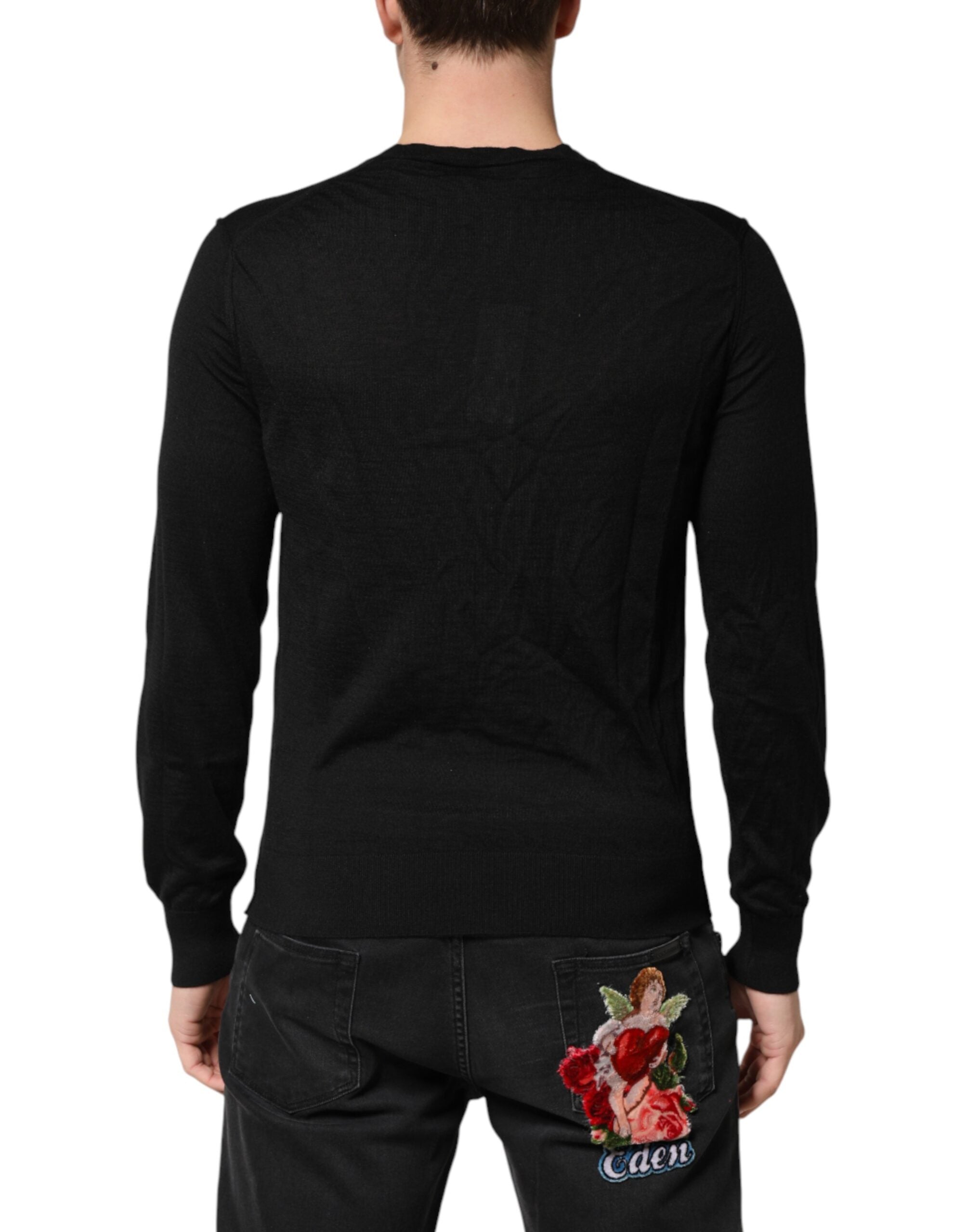 Dolce & Gabbana Black Cashmere V-Neck Men Pullover Sweater