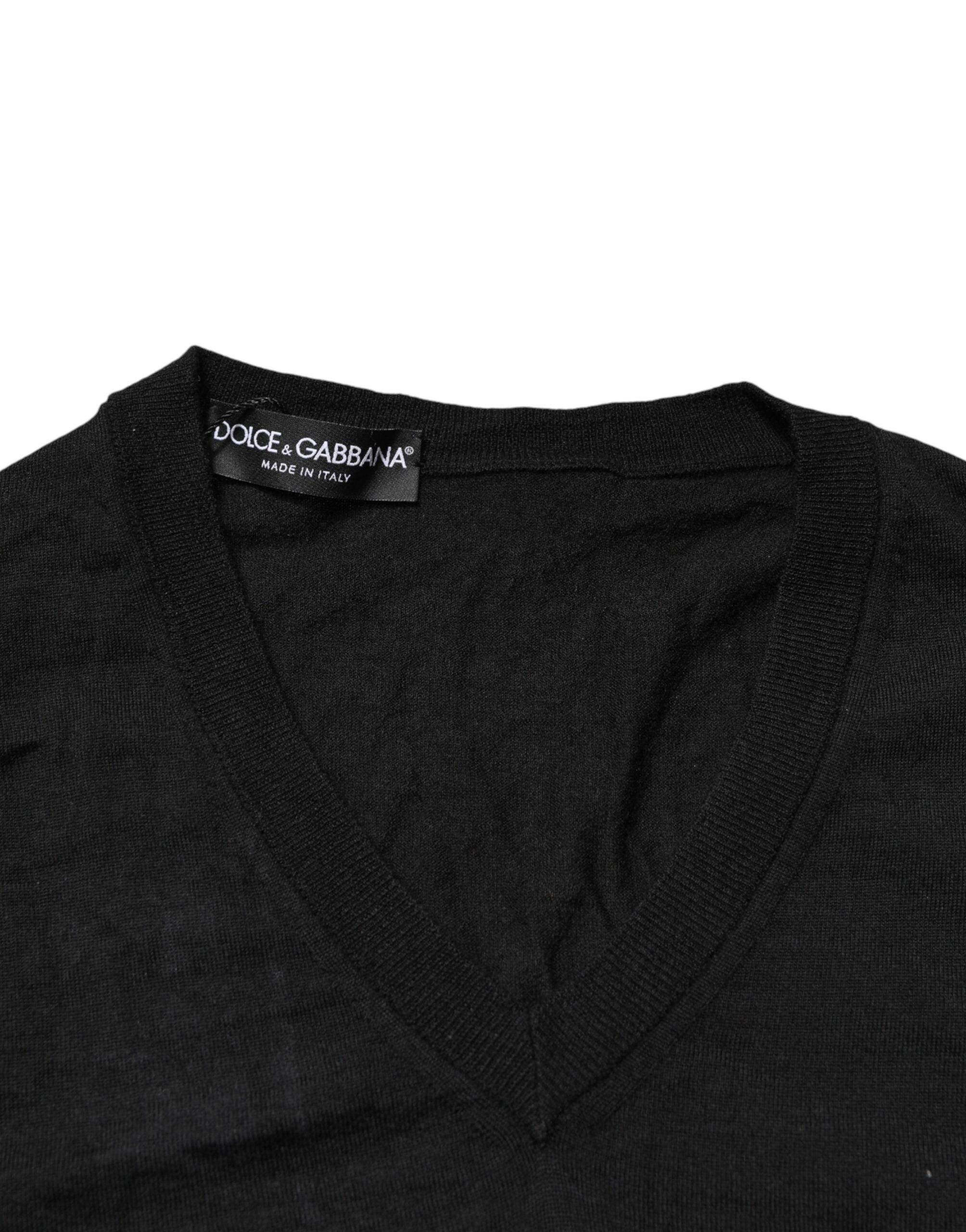 Dolce & Gabbana Black Cashmere V-Neck Men Pullover Sweater
