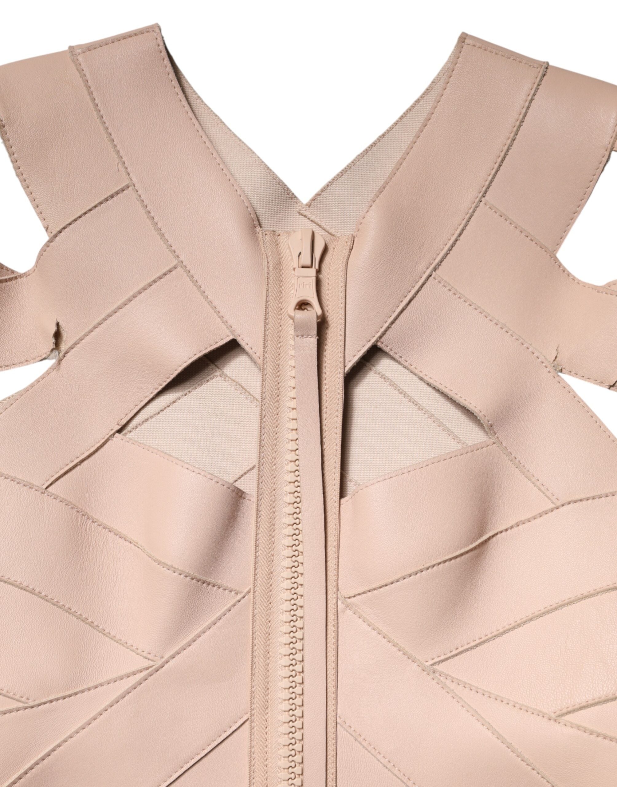 Dsquared² Beige Leather Short Sleeves Sheath Mini Dress