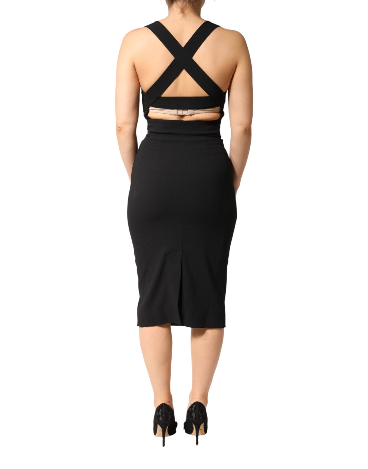 Dolce & Gabbana Black Square Neck Sleeveless Midi Dress