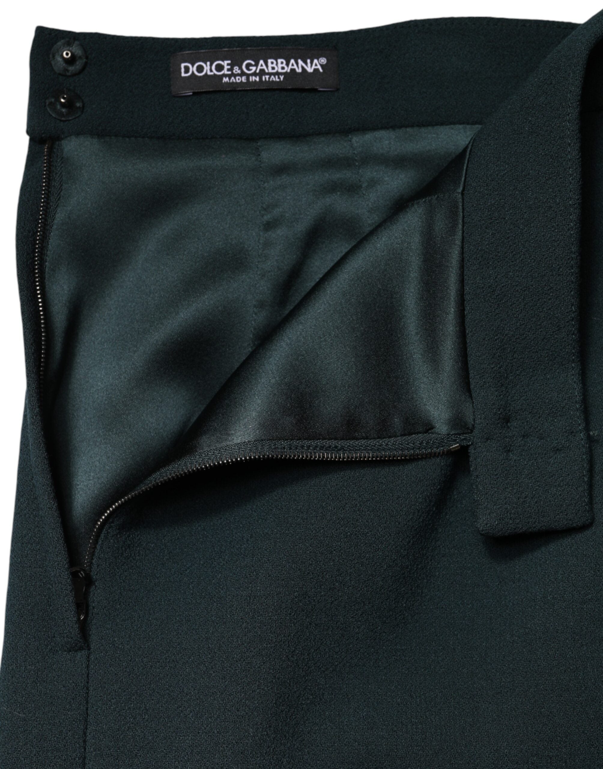 Dolce & Gabbana Dark Green Mid Waist Pencil Cut Mini Skirt