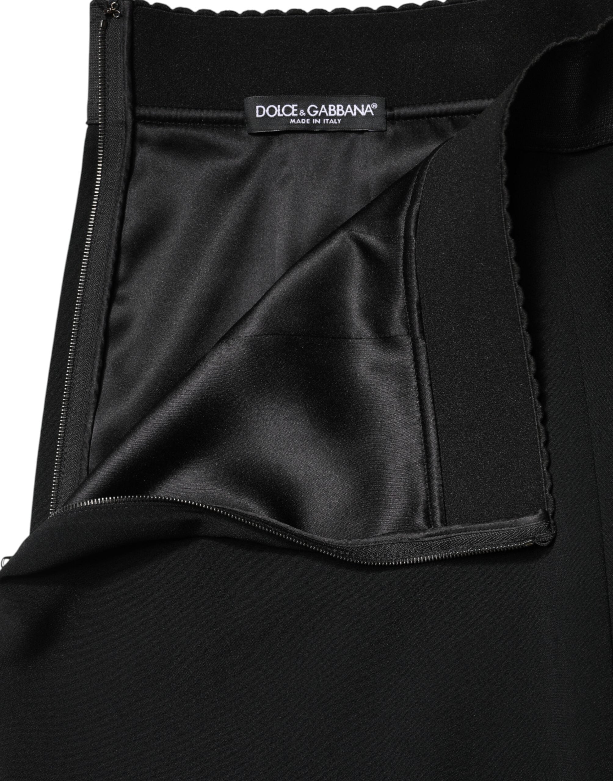 Dolce & Gabbana Black Mid Waist A-line Knee Length Skirt