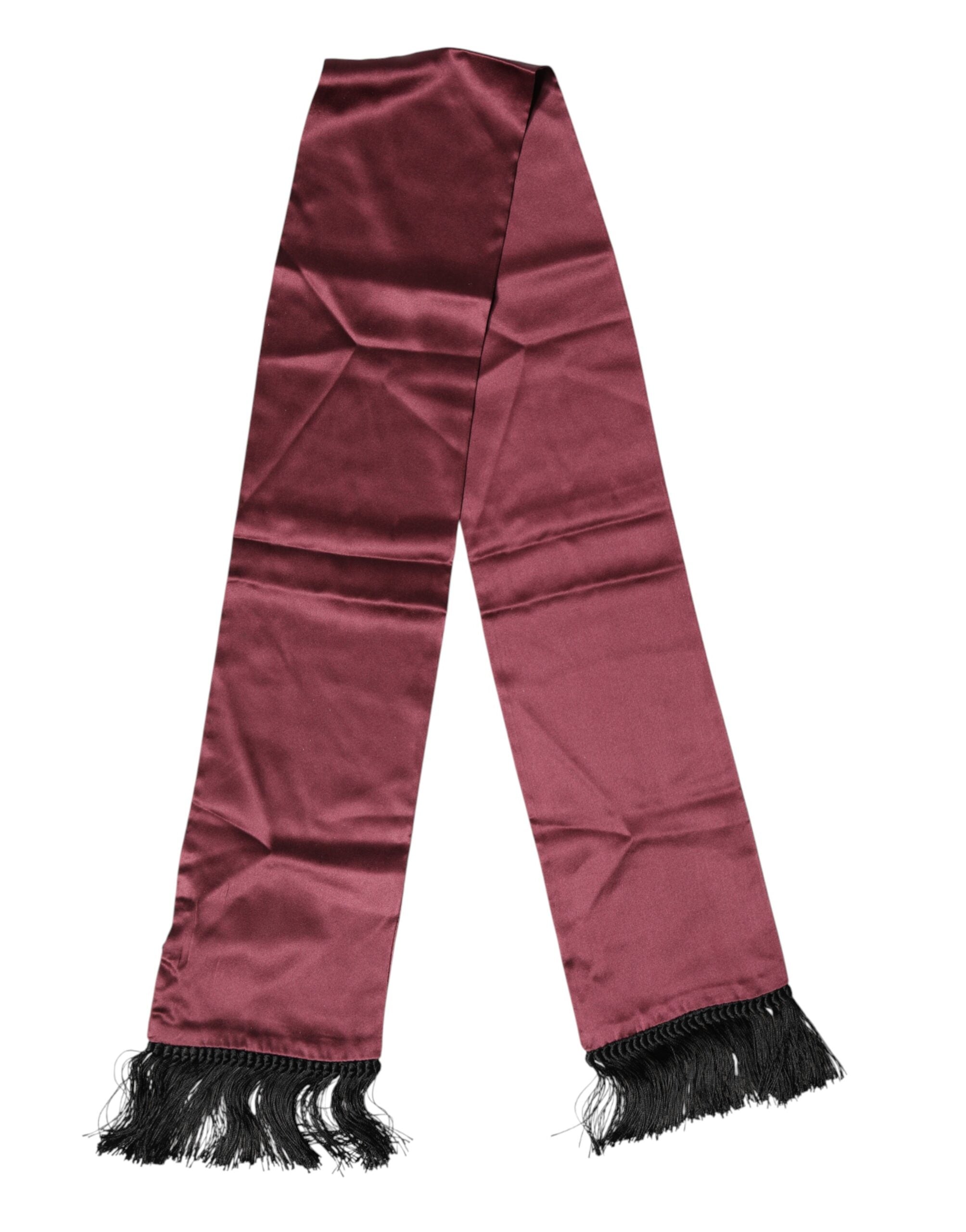 Dolce & Gabbana Maroon Silk Satin Fringes Neck Foulard Scarf
