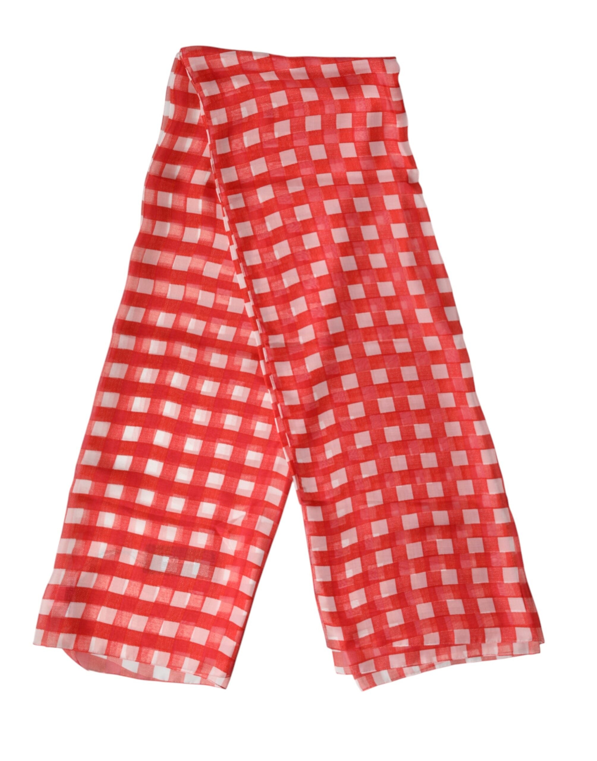 Dolce & Gabbana Red Checkered Stole Neck Wrap Shawl Scarf
