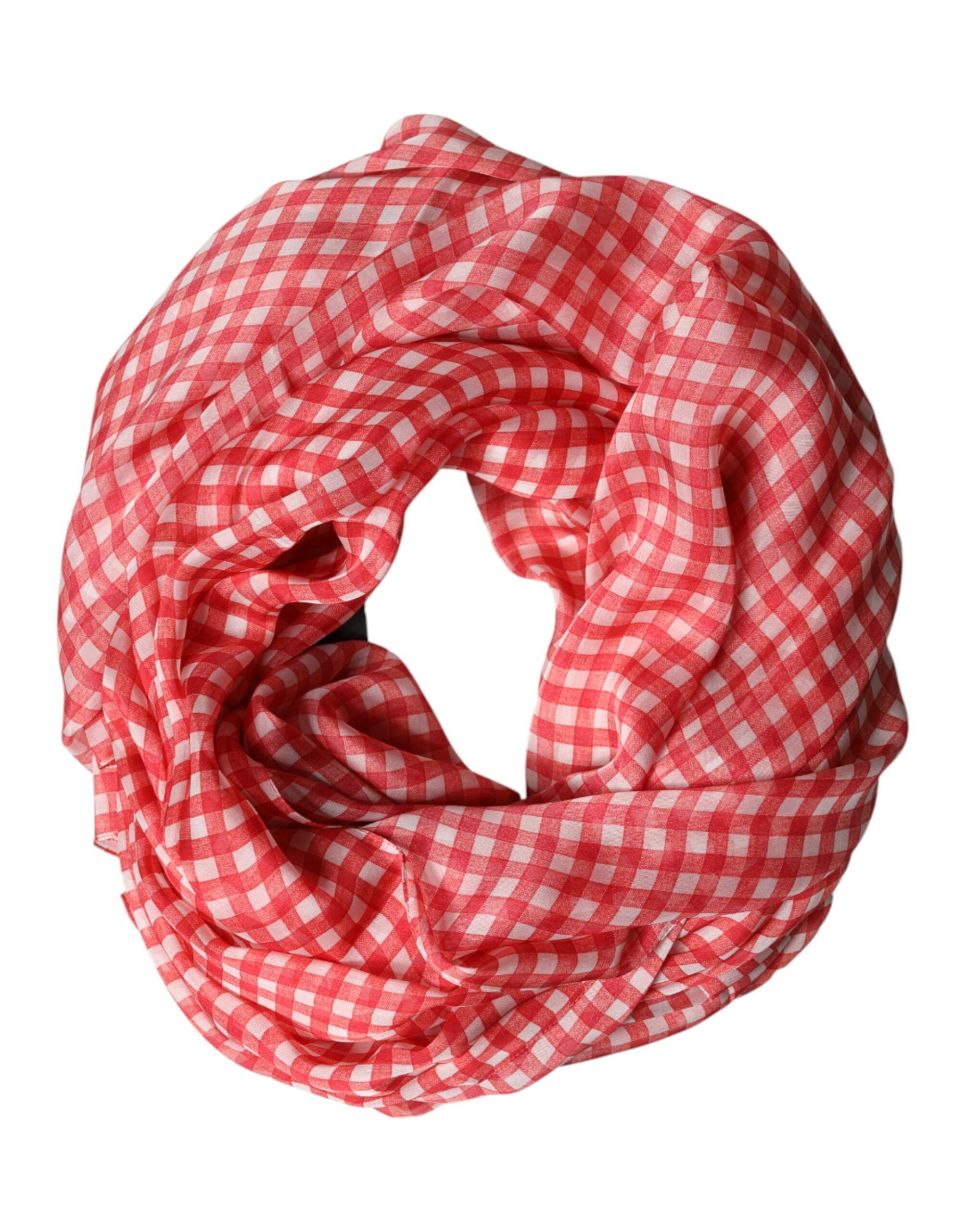 Dolce & Gabbana Red Checkered Plaid Neck Wrap Shawl  Scarf