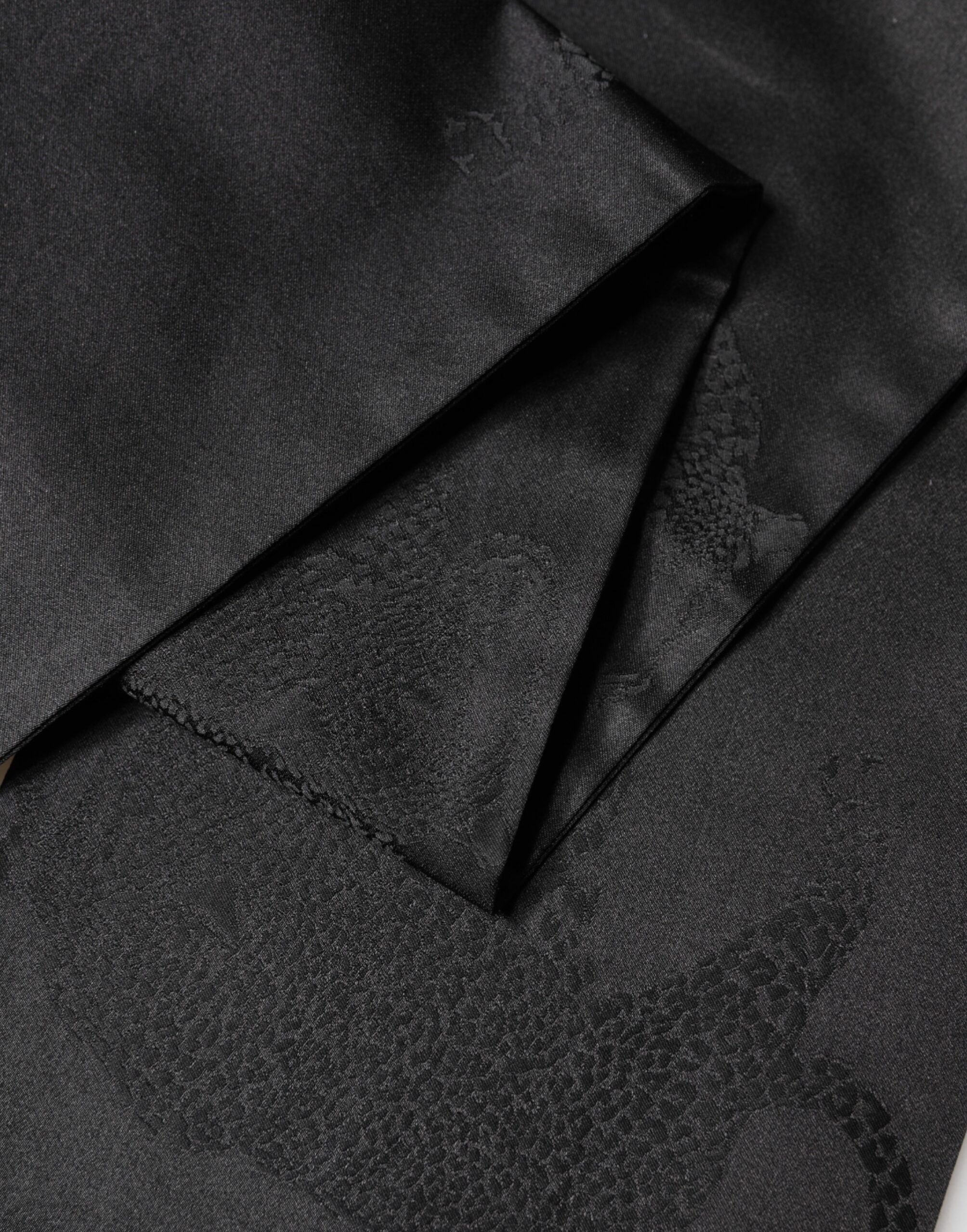 Dolce & Gabbana Black Satin Silk Fringes Neck Foulard Scarf