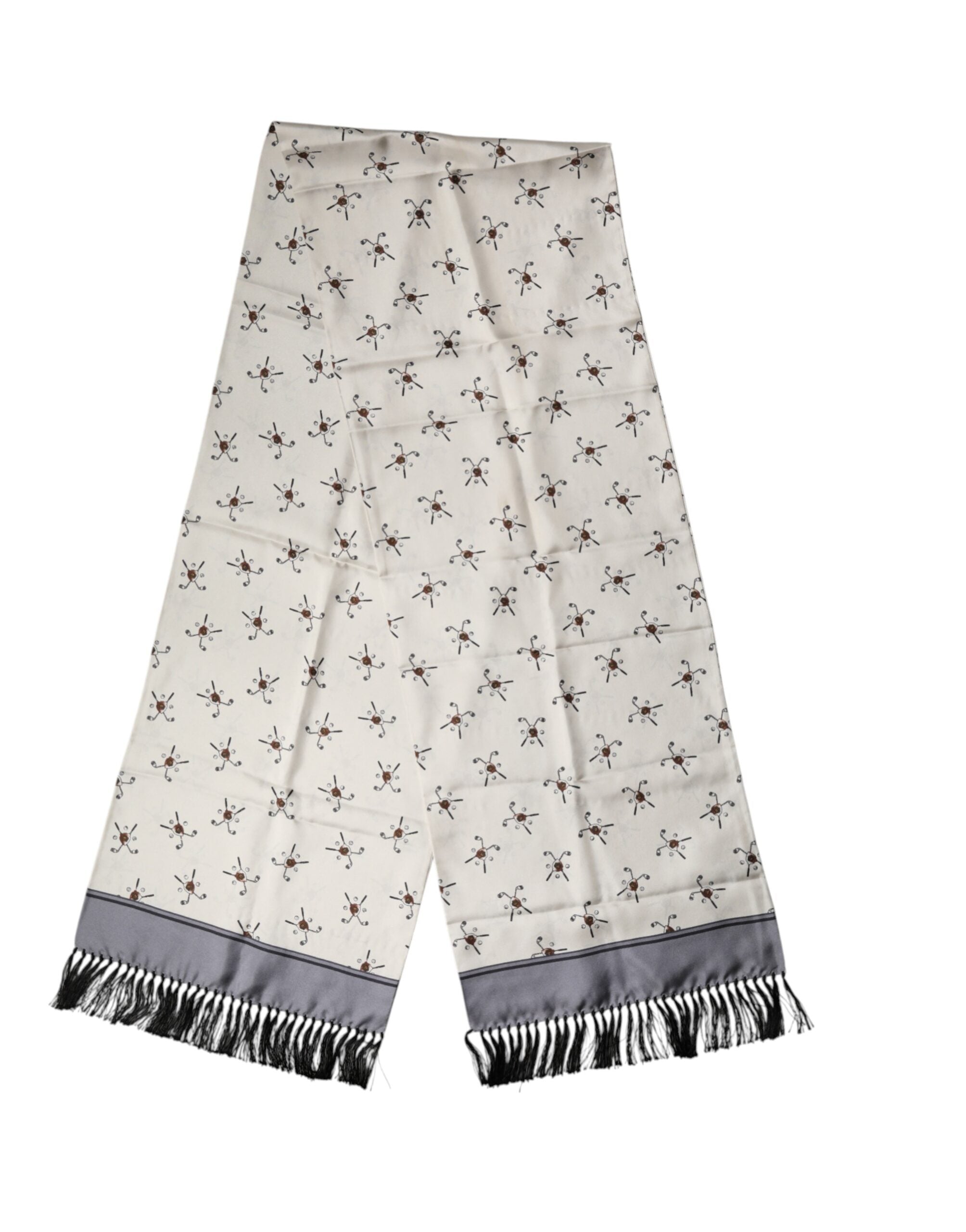 Dolce & Gabbana White Printed Fringes Wrap Foulard Men 183cm x 33cm Scarf