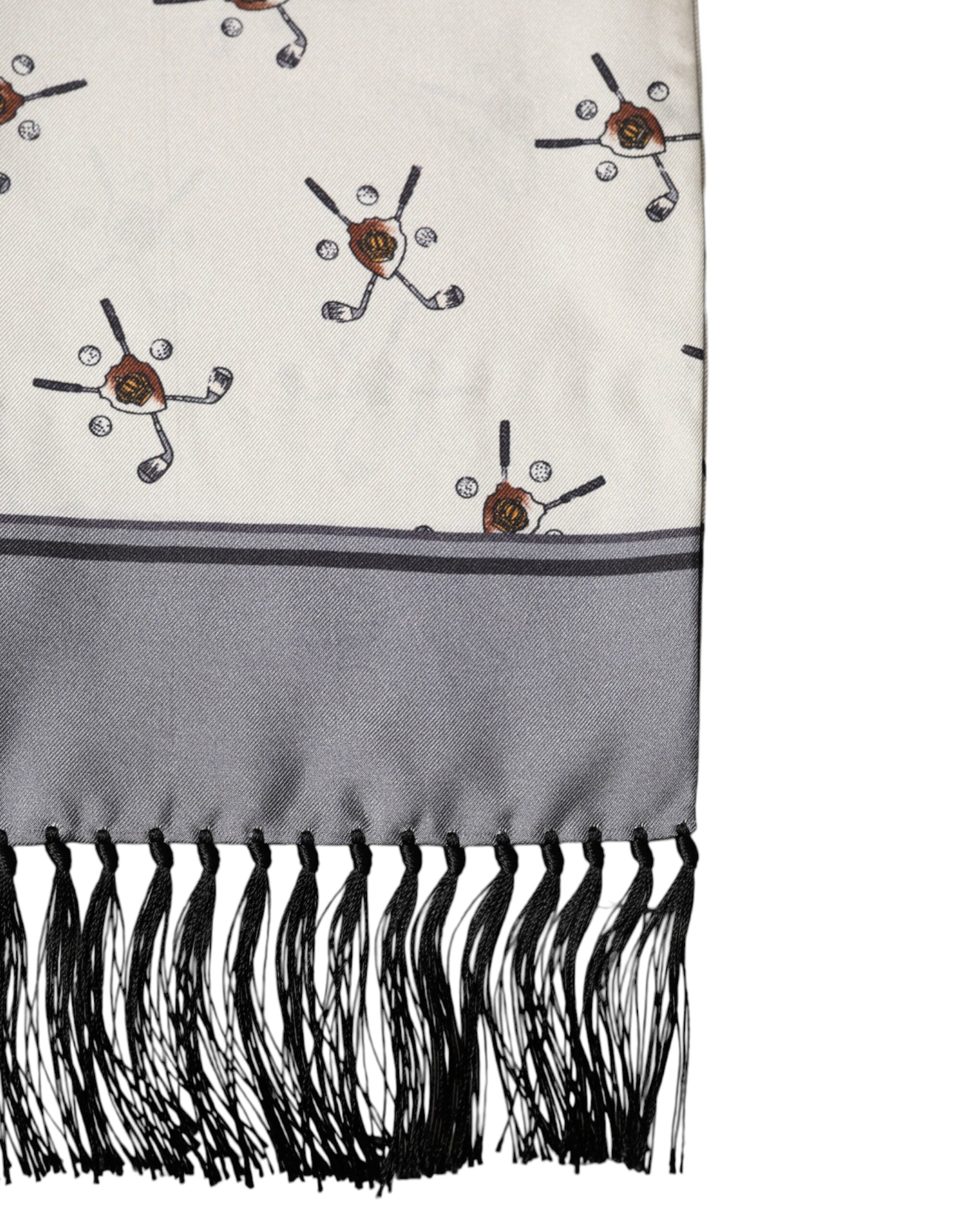 Dolce & Gabbana White Printed Fringes Wrap Foulard Men 183cm x 33cm Scarf