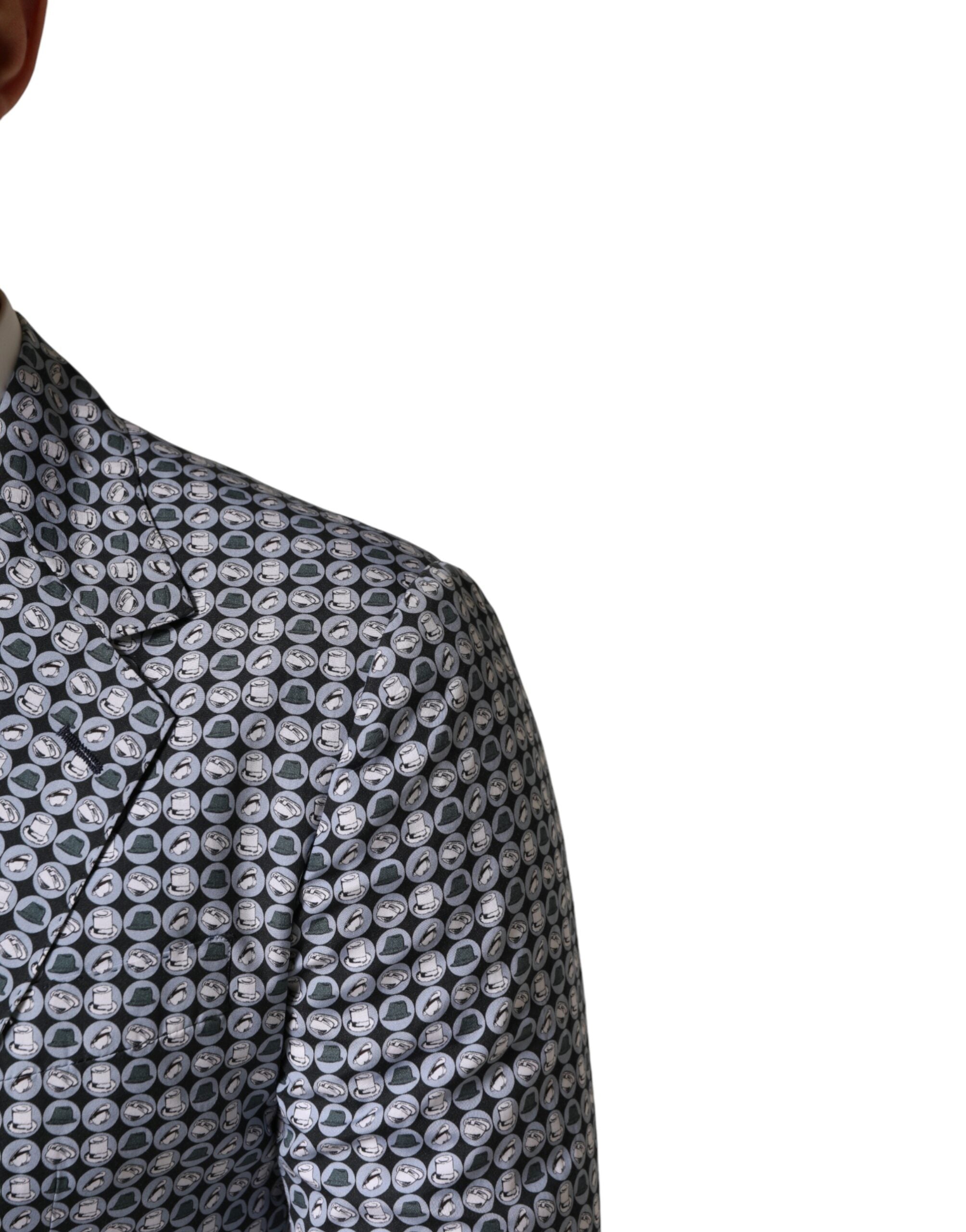 Dolce & Gabbana Blue Cotton Patterned Single Breasted Blazer