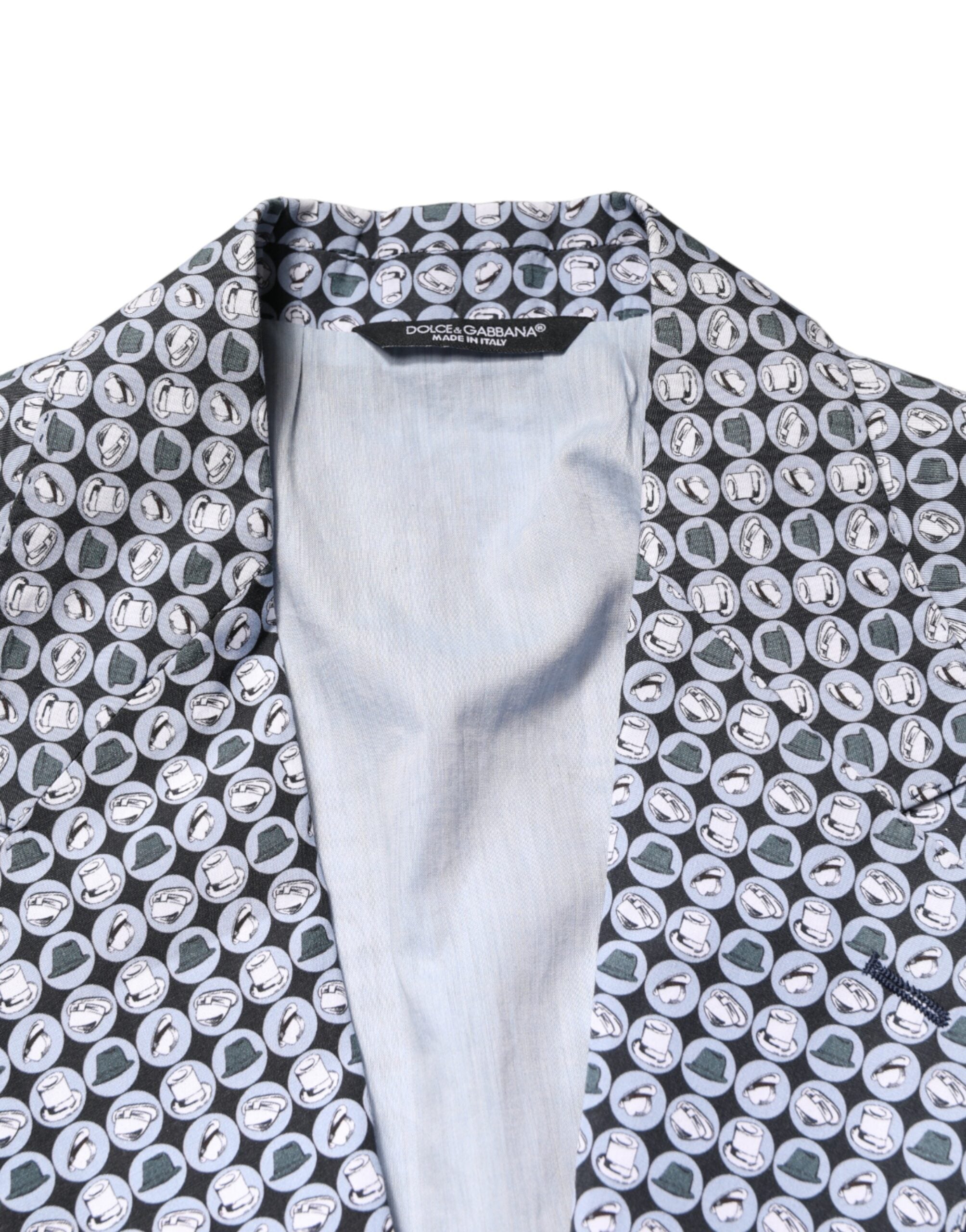 Dolce & Gabbana Blue Cotton Patterned Single Breasted Blazer