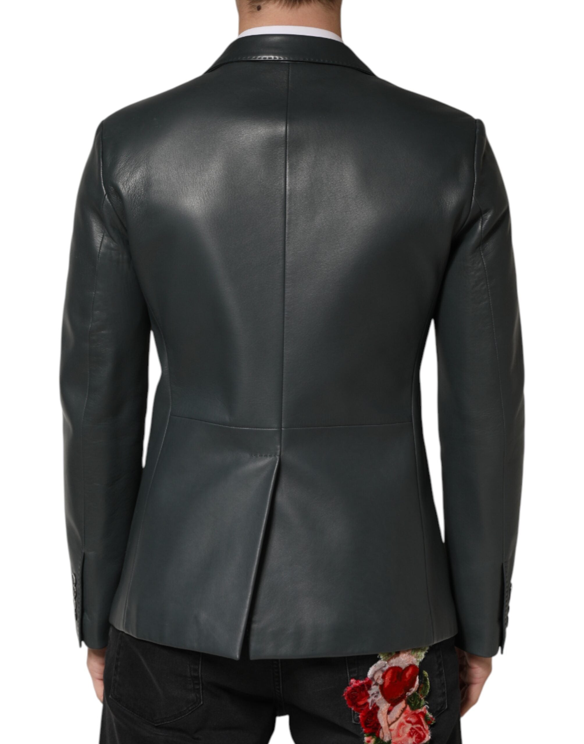 Dolce & Gabbana Black Leather Double Breasted 2Button Blazer