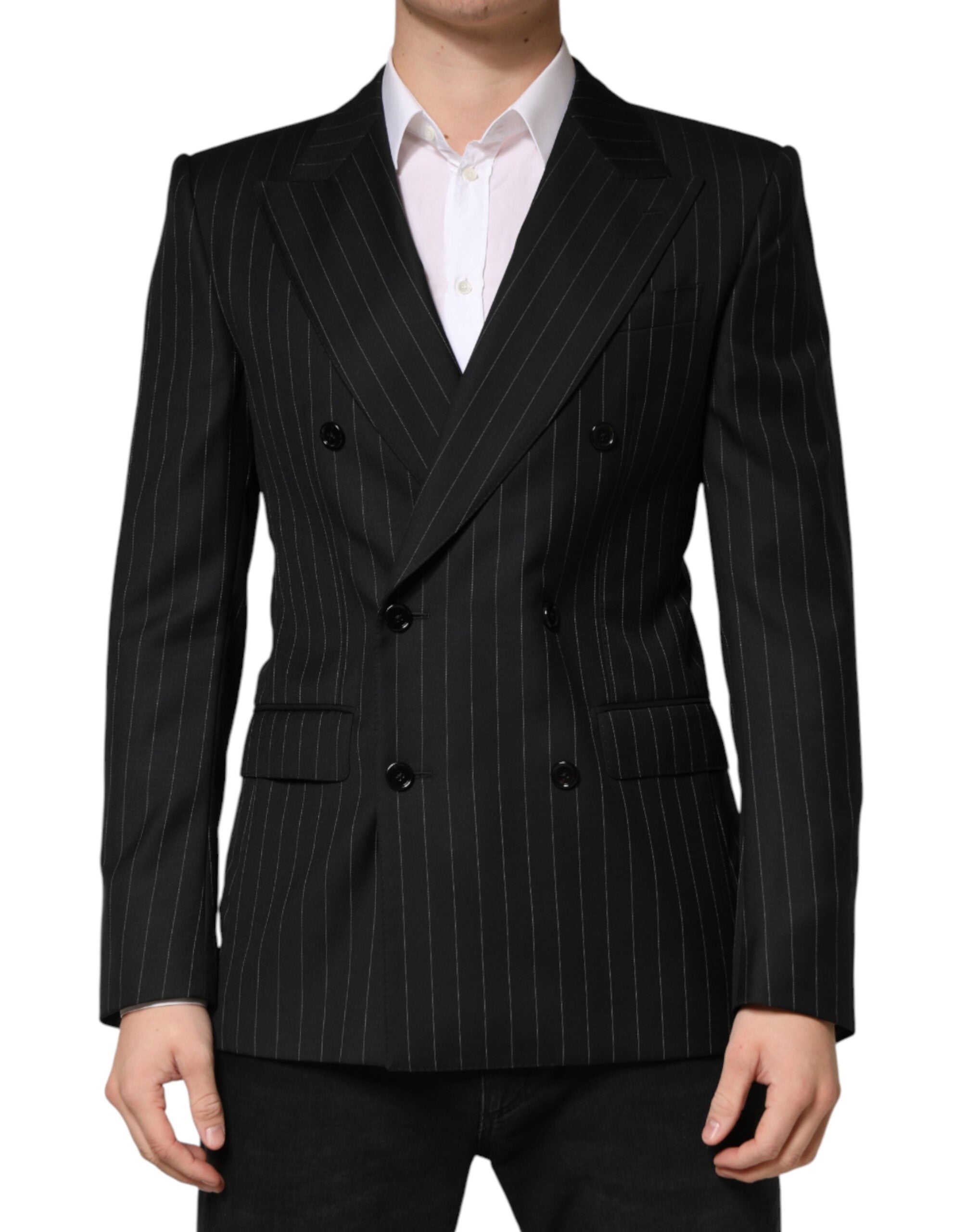 Dolce & Gabbana Black Stripes Double Breasted 2Button Blazer