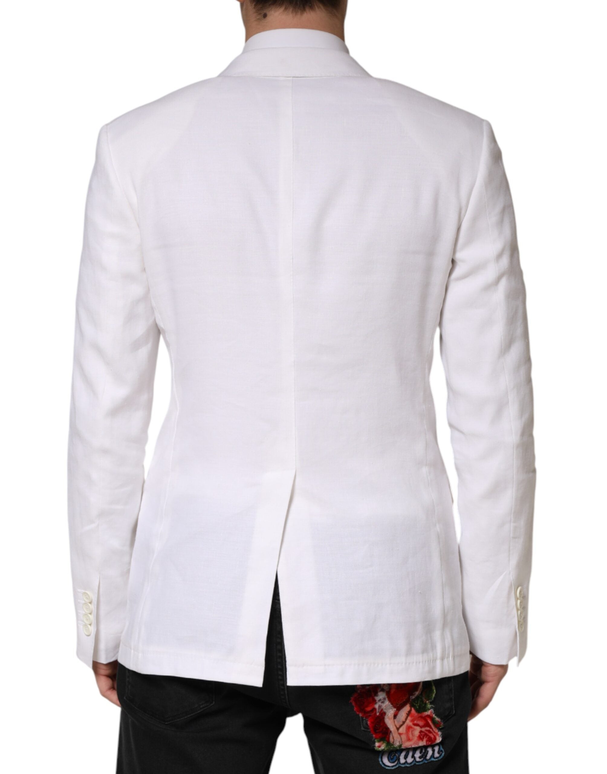 Dolce & Gabbana White Linen Double Breasted 2 Button Blazer