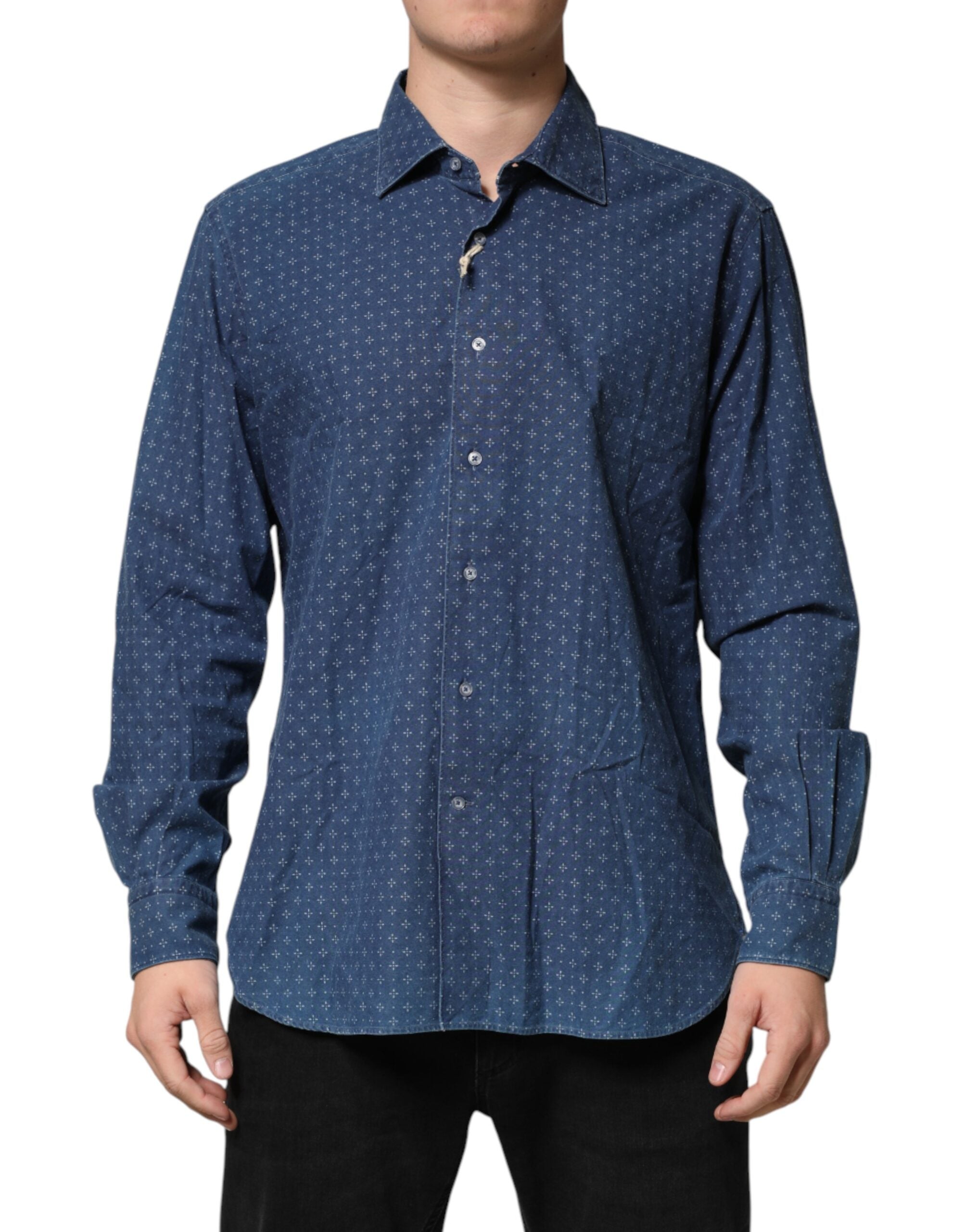 Orian 1968 Blue Button Down Long Sleeves Men Shirt